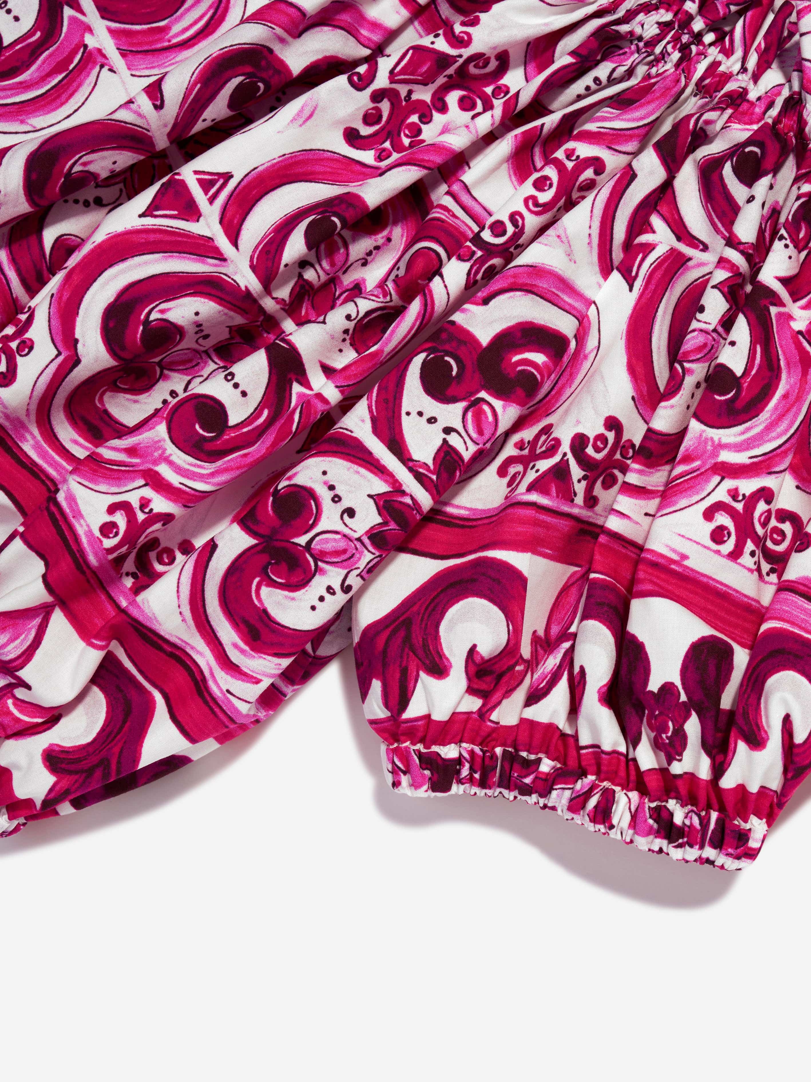 Dolce & Gabbana Girls Majolica Cropped Blouse in Pink