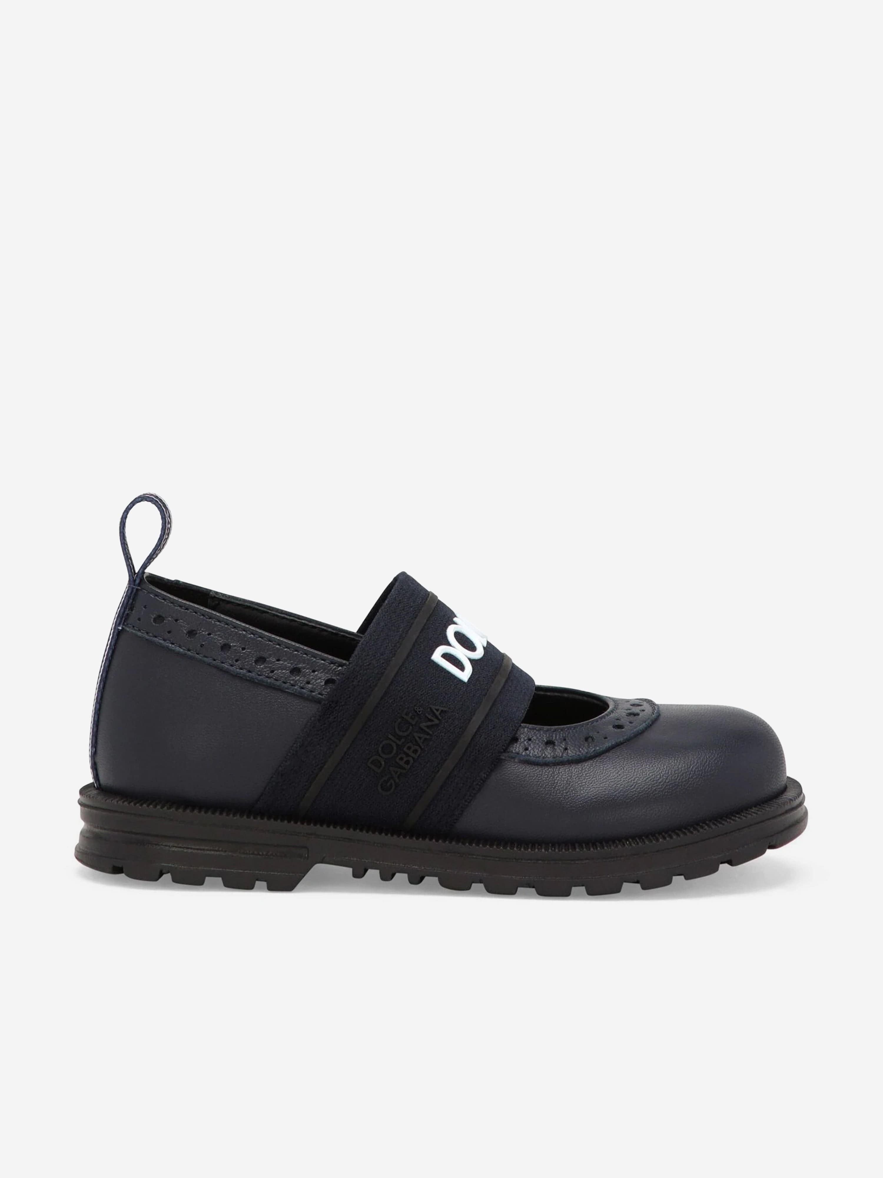 Dolce & Gabbana Girls Leather Brogue Mary Jane Shoes in Blue