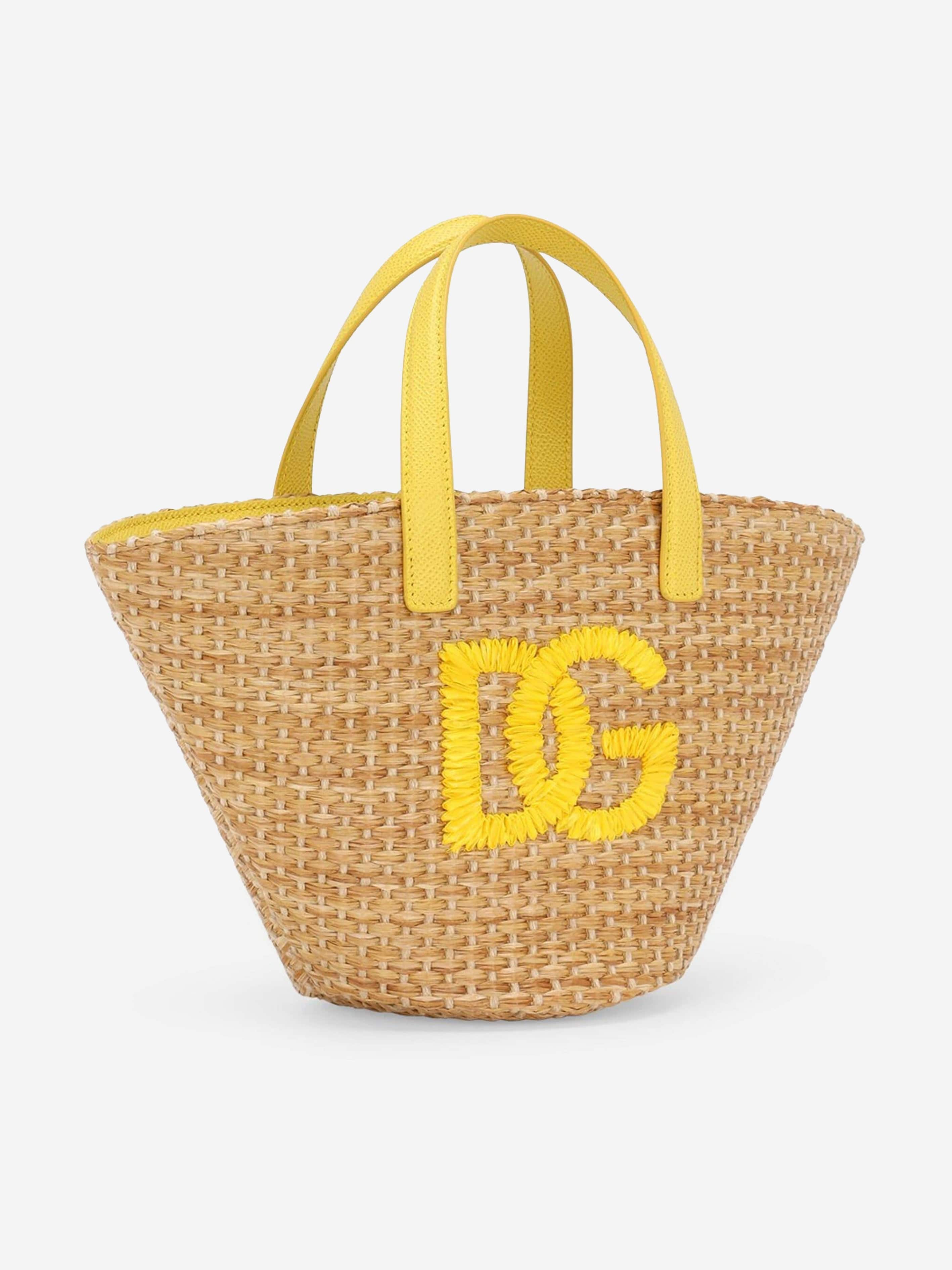 Dolce & Gabbana Girls Straw Tote Bag in Yellow (34cm)