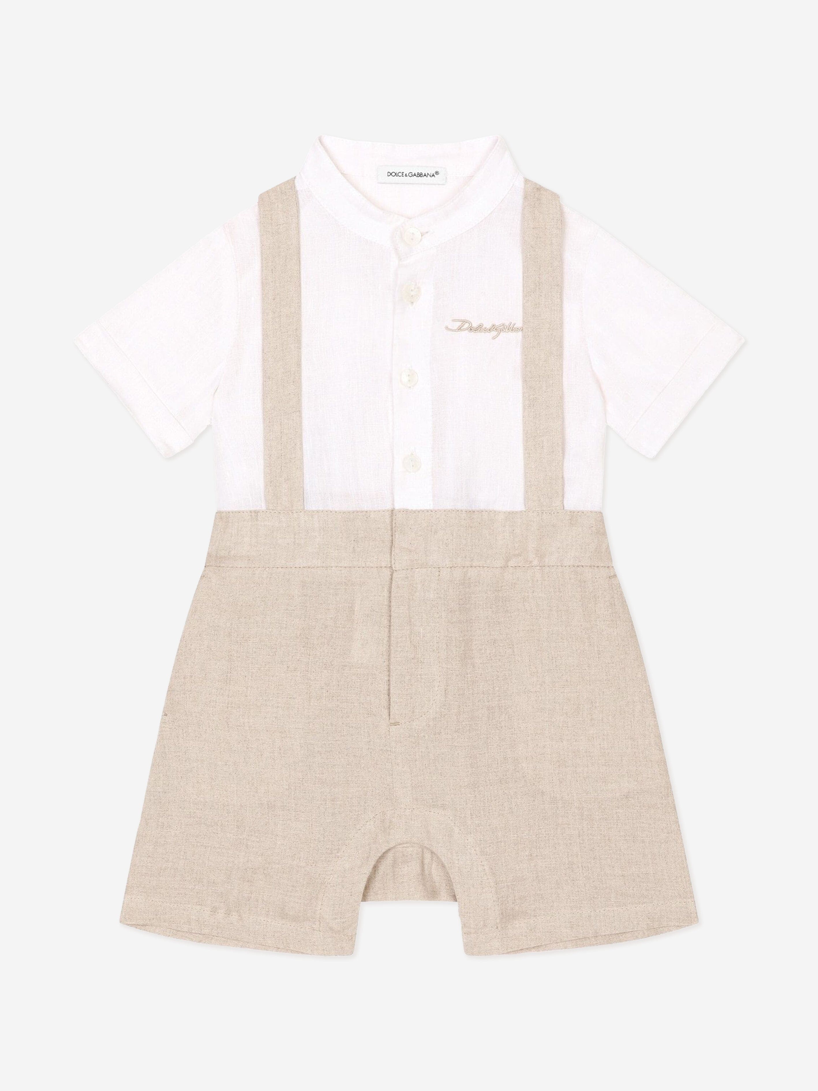 Dolce & Gabbana Baby Boys Linen Romper in Beige