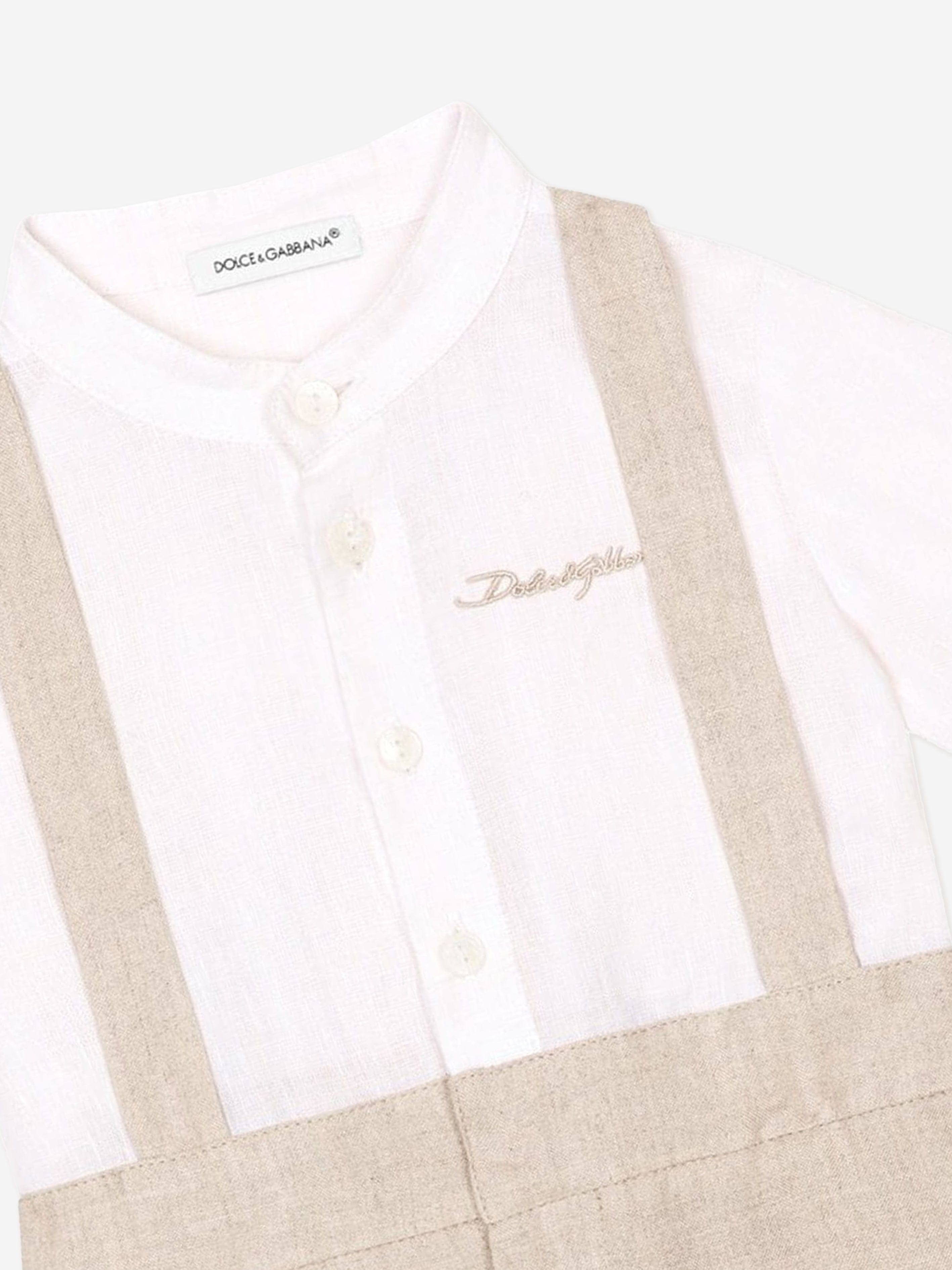 Dolce & Gabbana Baby Boys Linen Romper in Beige