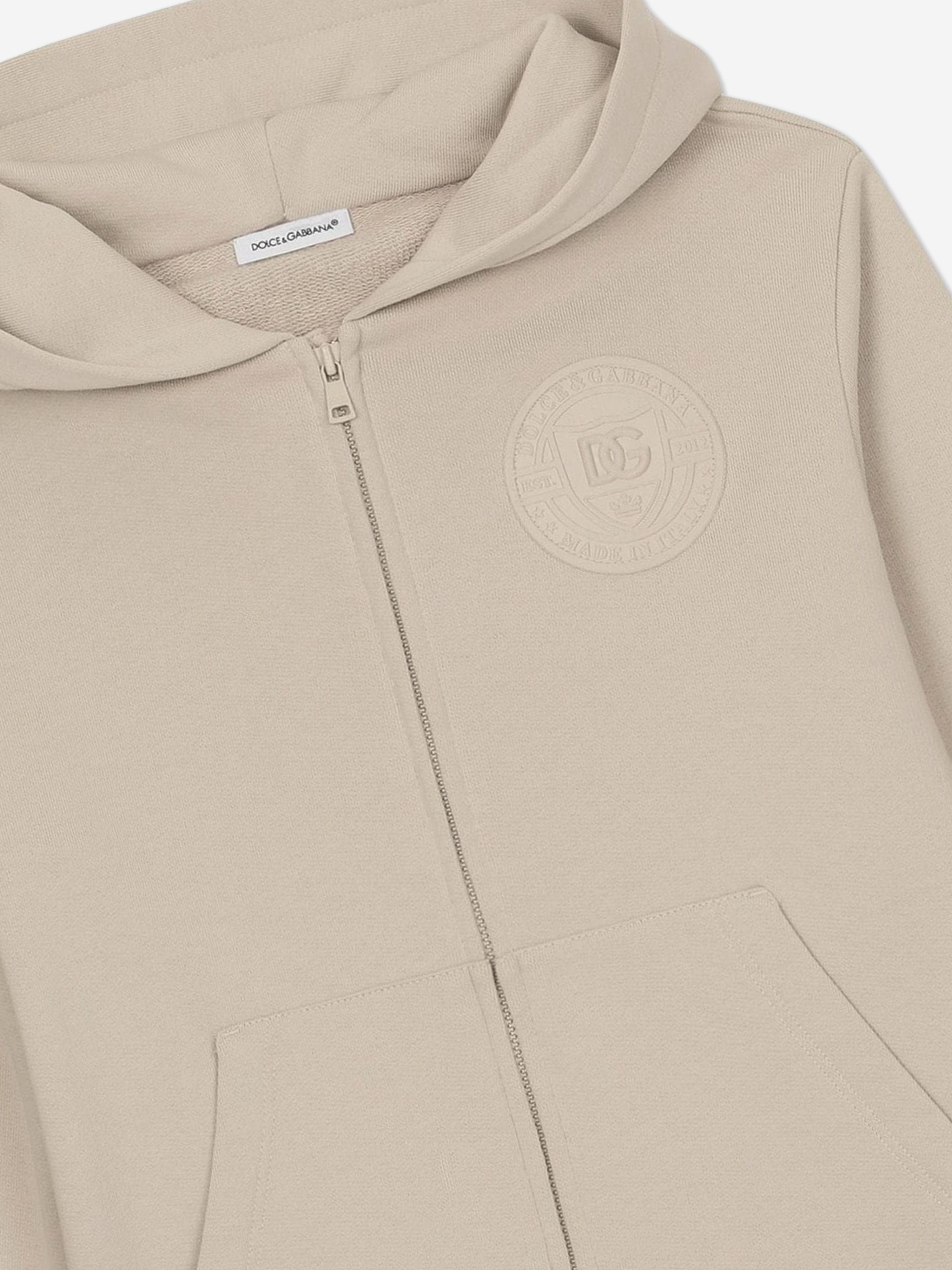 Dolce & Gabbana Boys Logo Stamp Zip Up Top in Beige