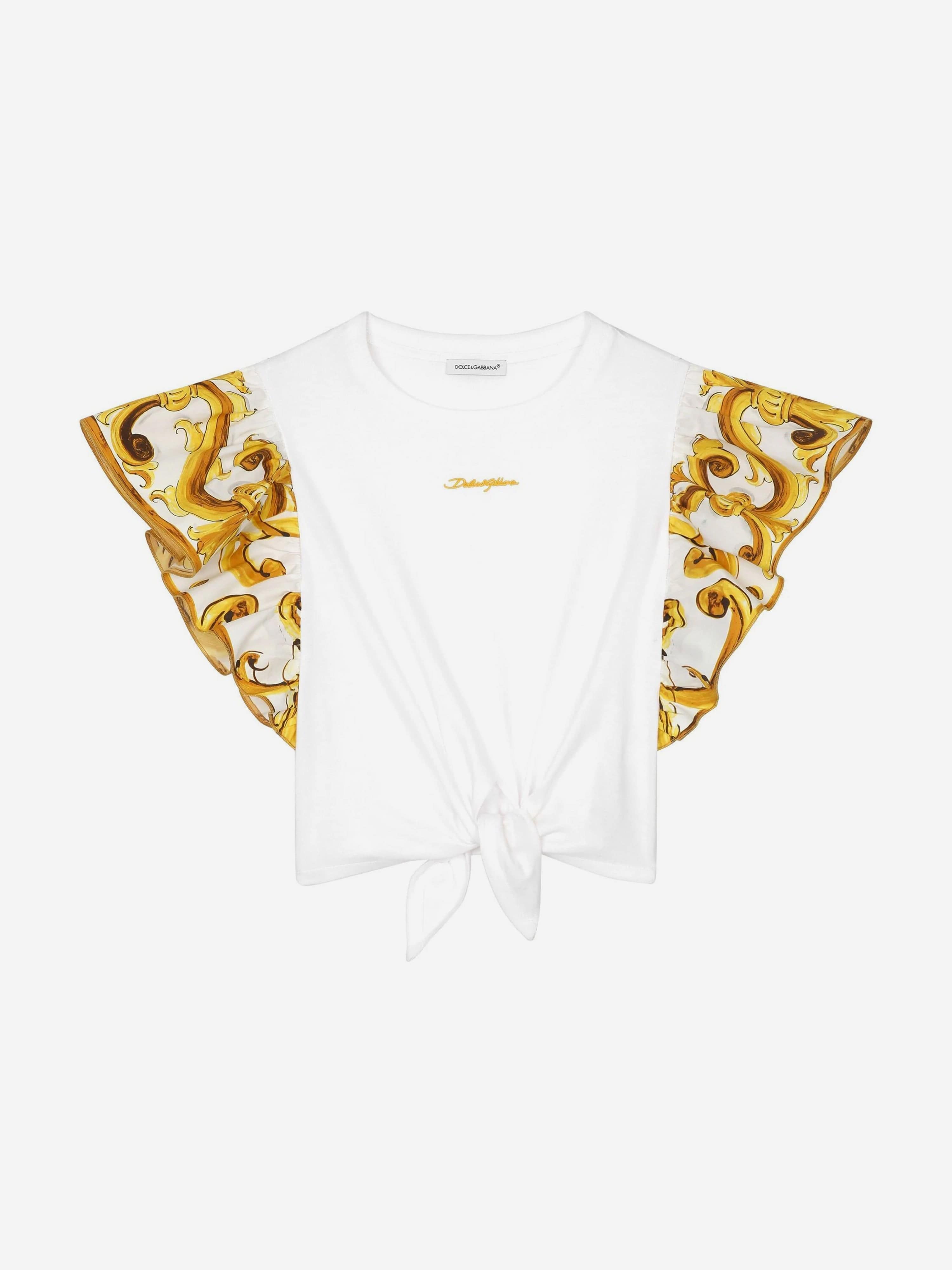 Dolce & Gabbana Girls Maiolica Tie Front Top in White