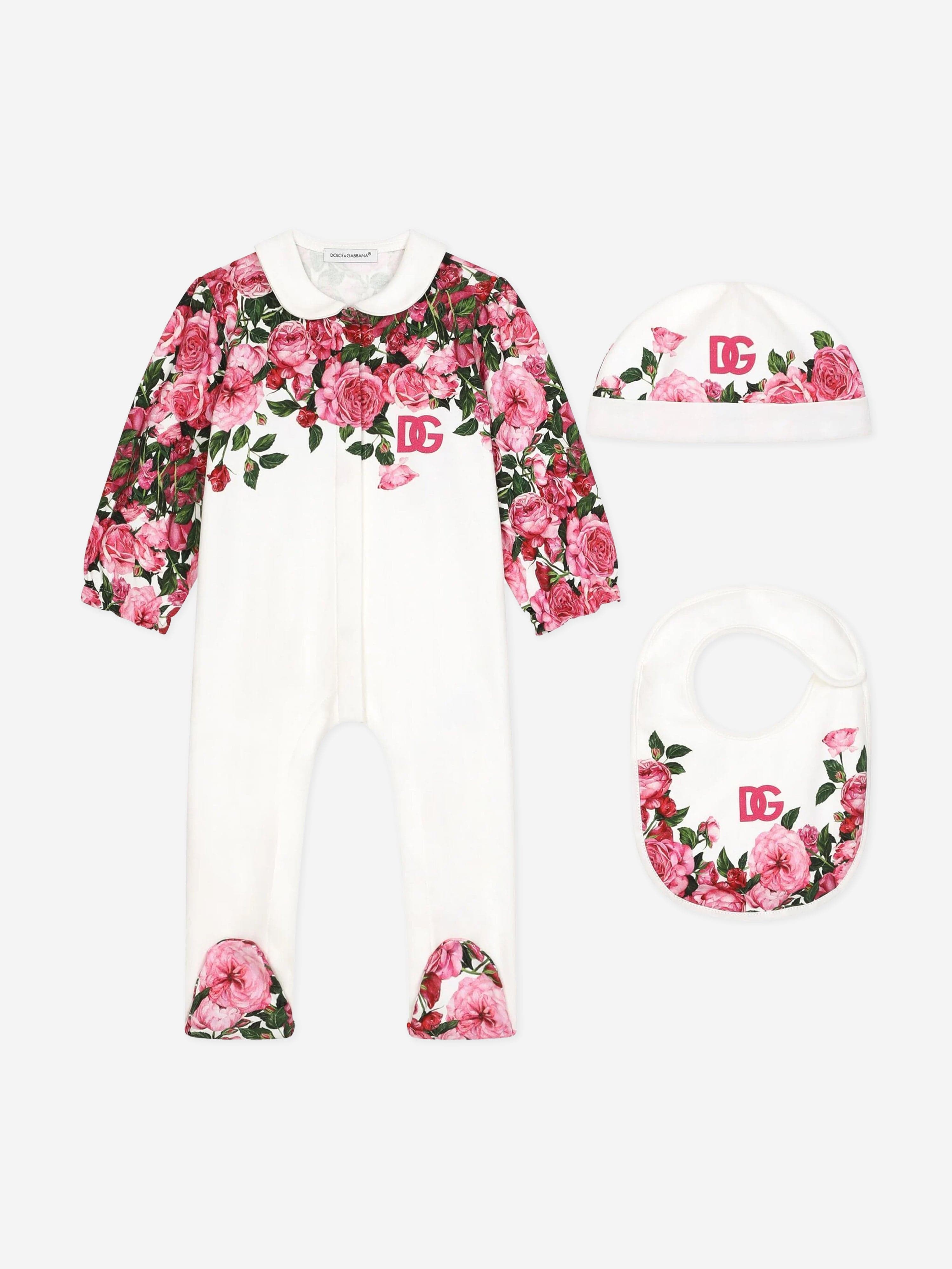Dolce & Gabbana Baby Girls Rose Babygrow Gift Set in White