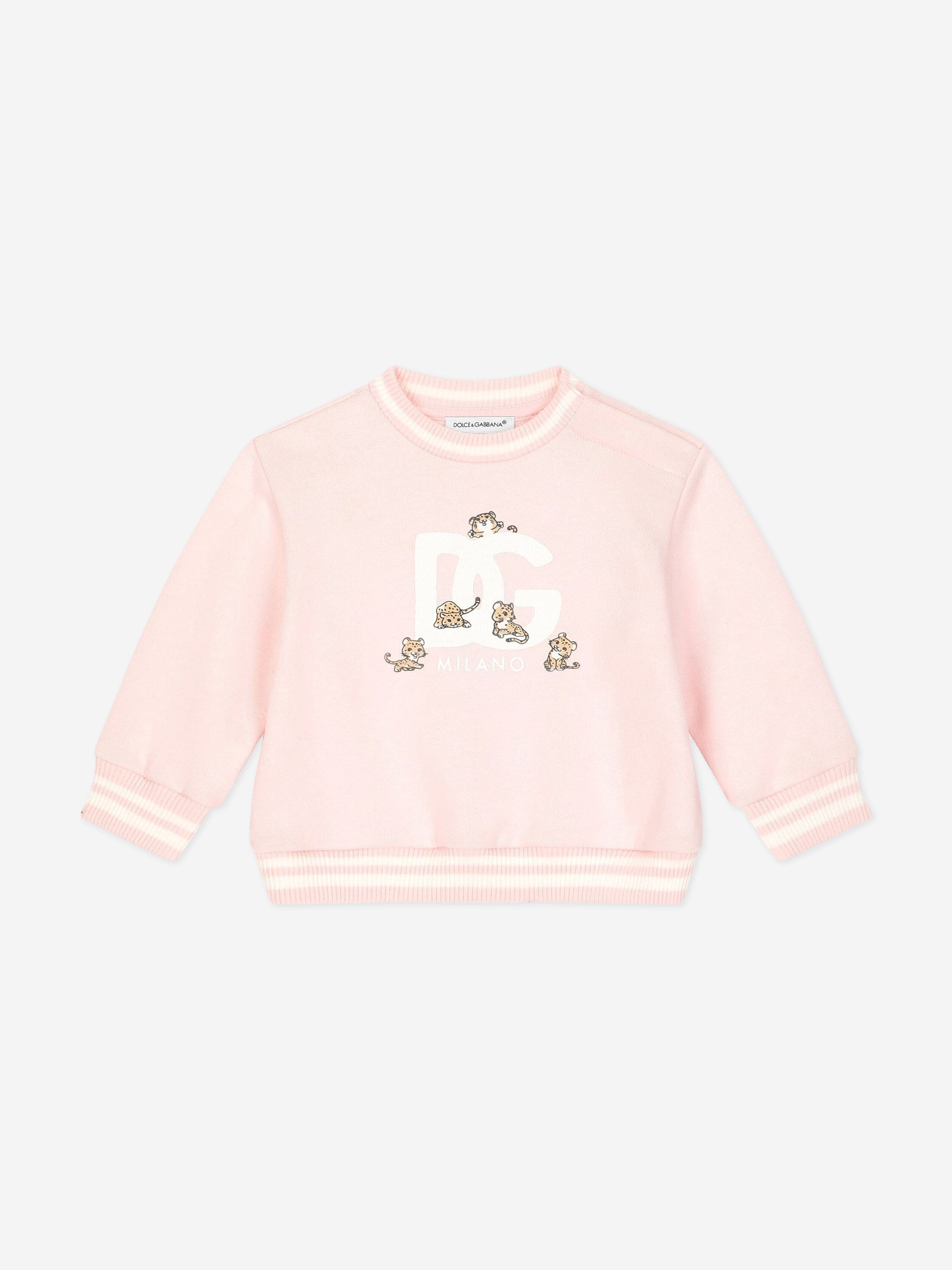 Dolce & Gabbana Baby Girls Leopard Logo Sweatshirt in Pink