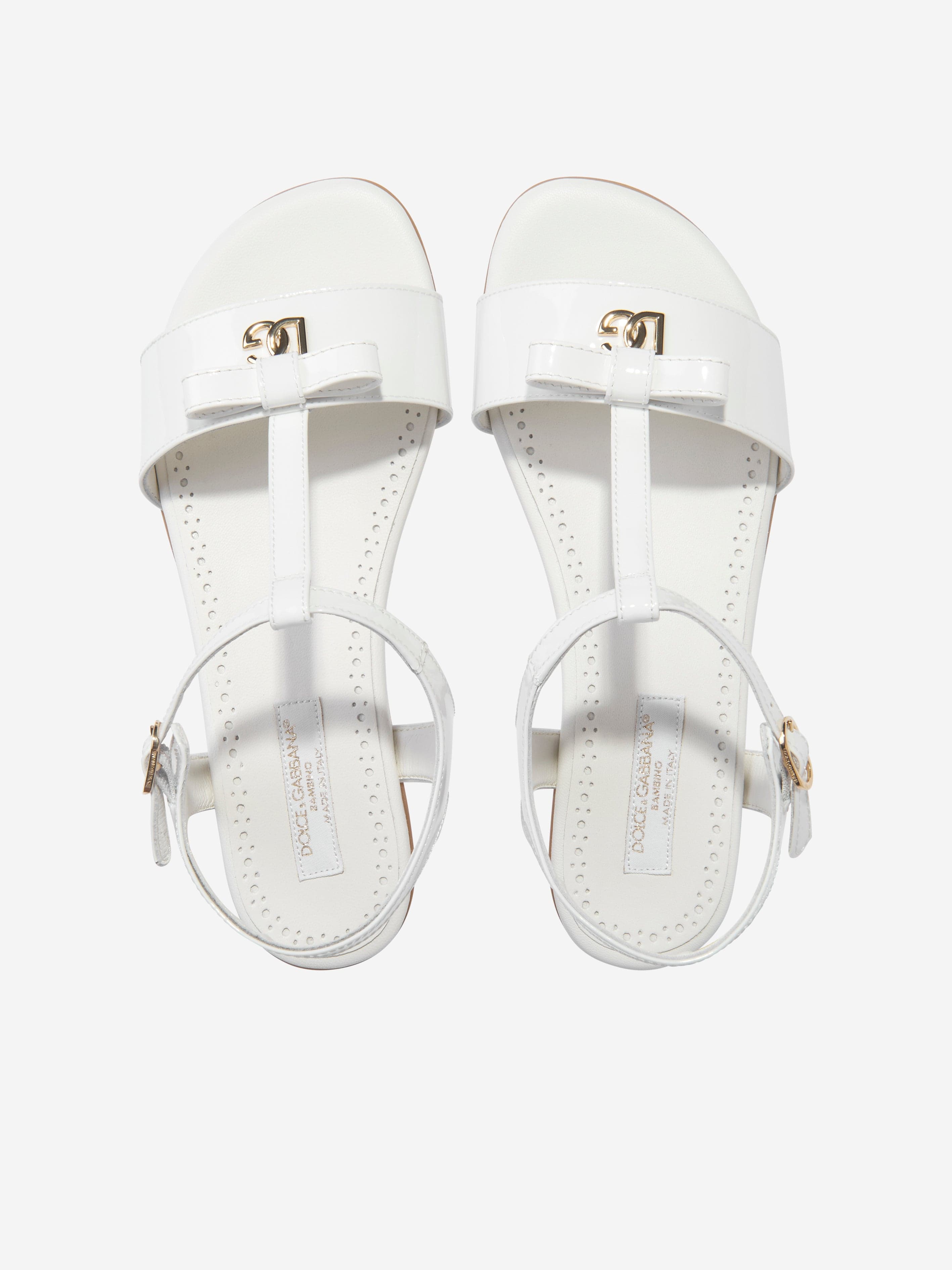 Dolce & Gabbana Girls Patent Leather Sandals in White