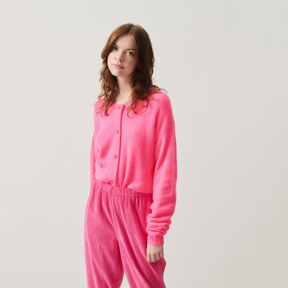 Women Bright Pink Knit Cardigan