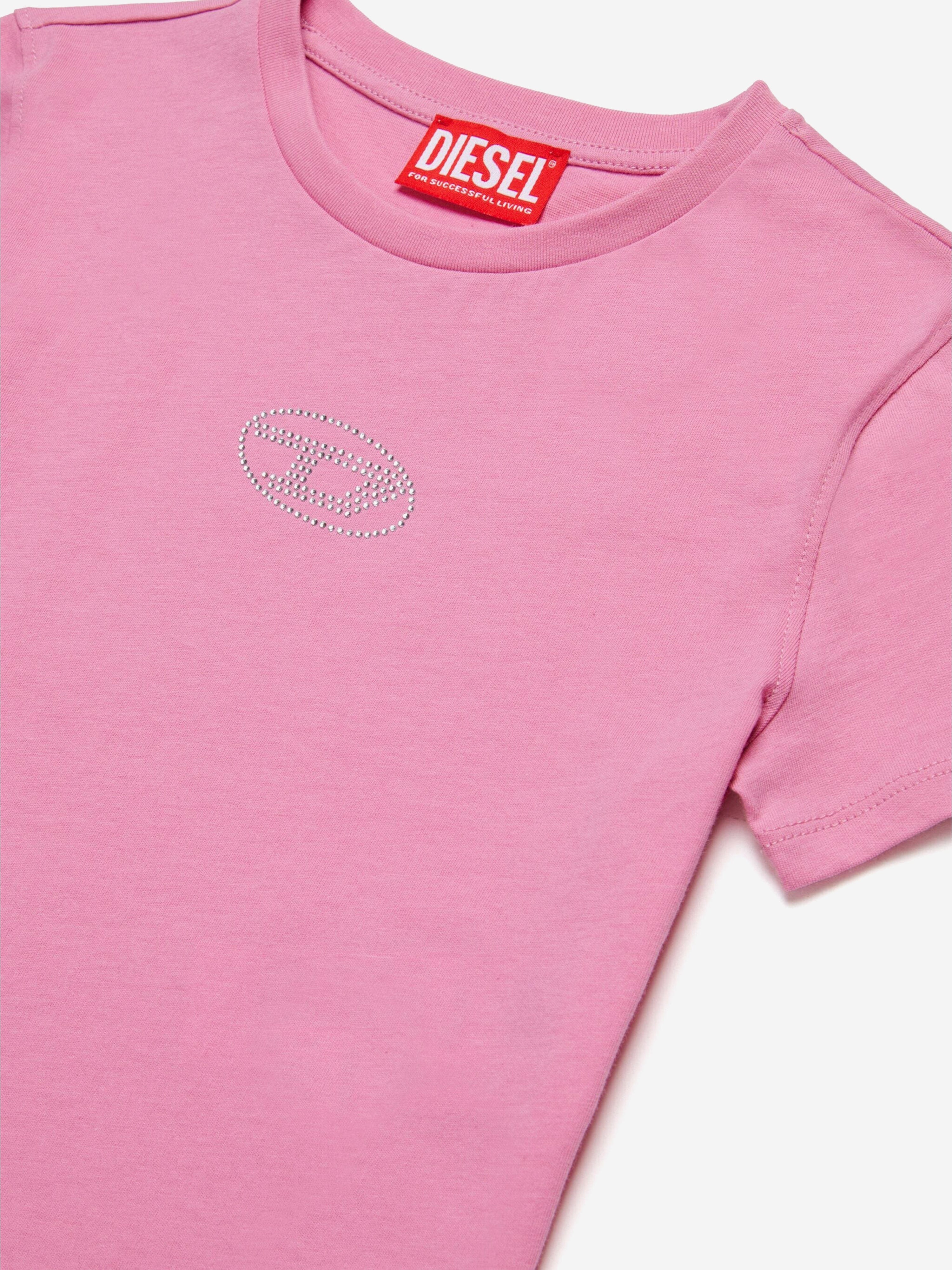 Diesel Girls Oval D Logo T-Shirt in Pink