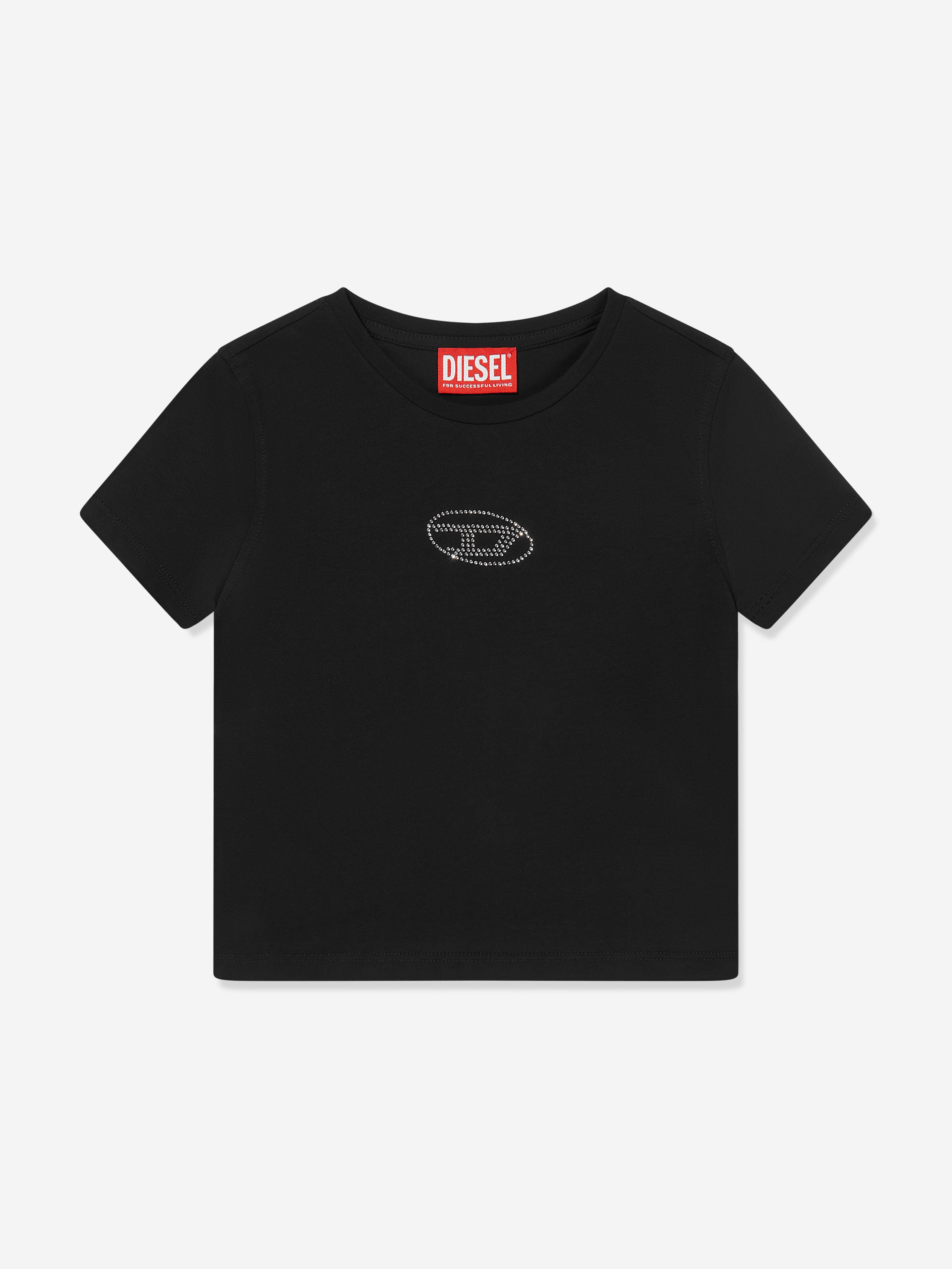 Diesel Girls Oval D Logo T-Shirt in Black
