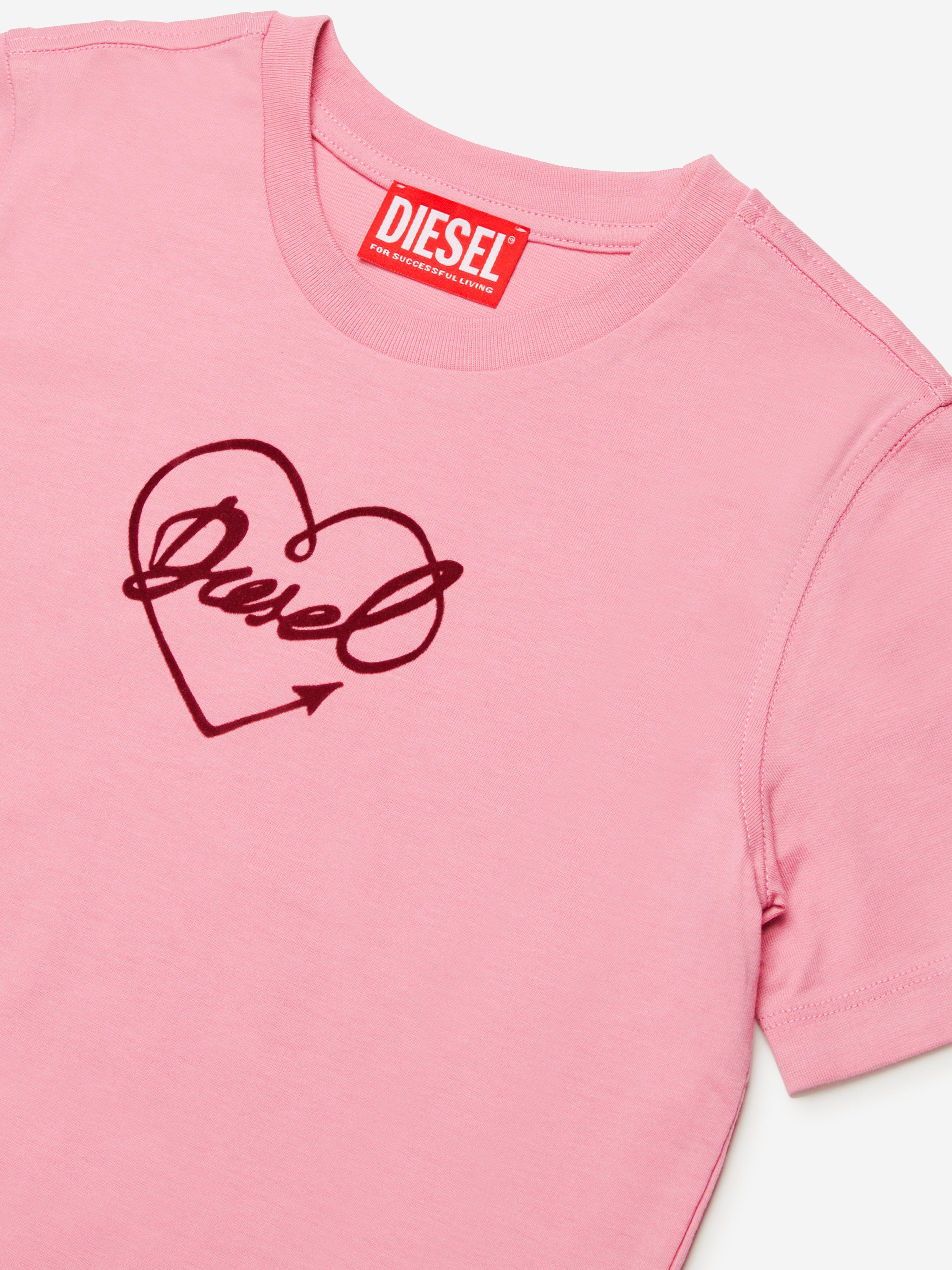 Diesel Girls Heart Logo T-Shirt in Pink