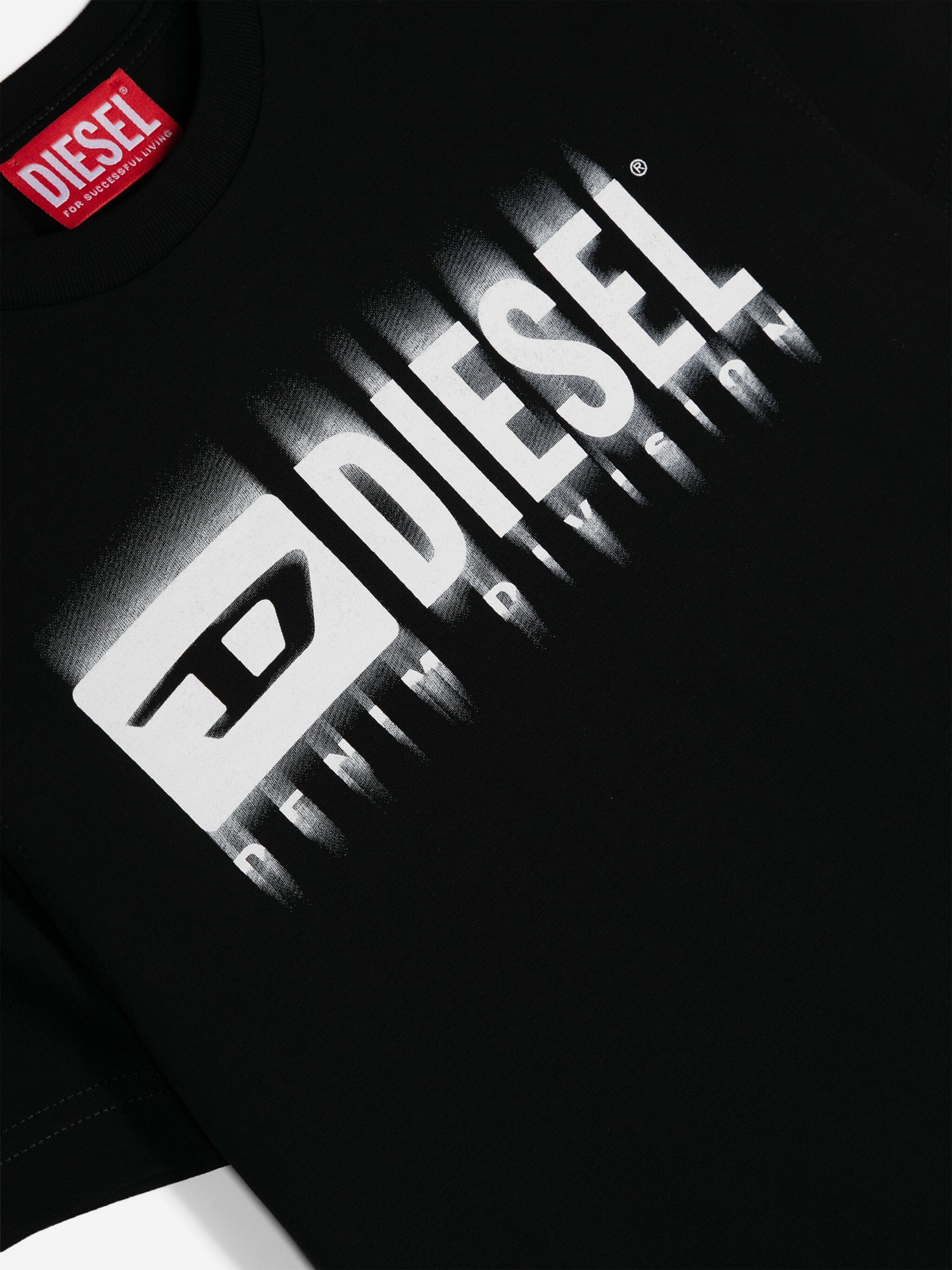 Diesel Boys Logo Print T-Shirt in Black