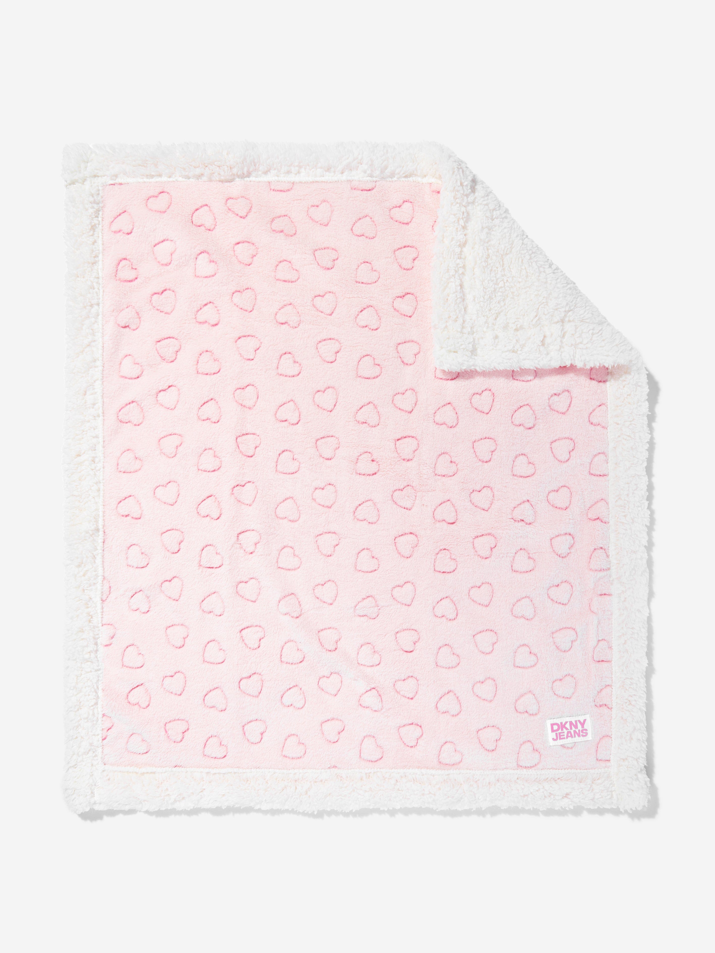 DKNY Baby Girls Sherpa Fleece Heart Blanket in Pink (90cm)