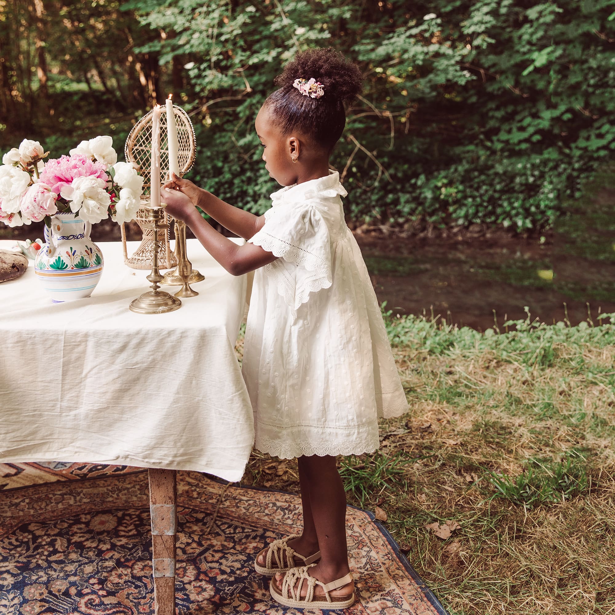 Girls White Embroidered Cotton Dress