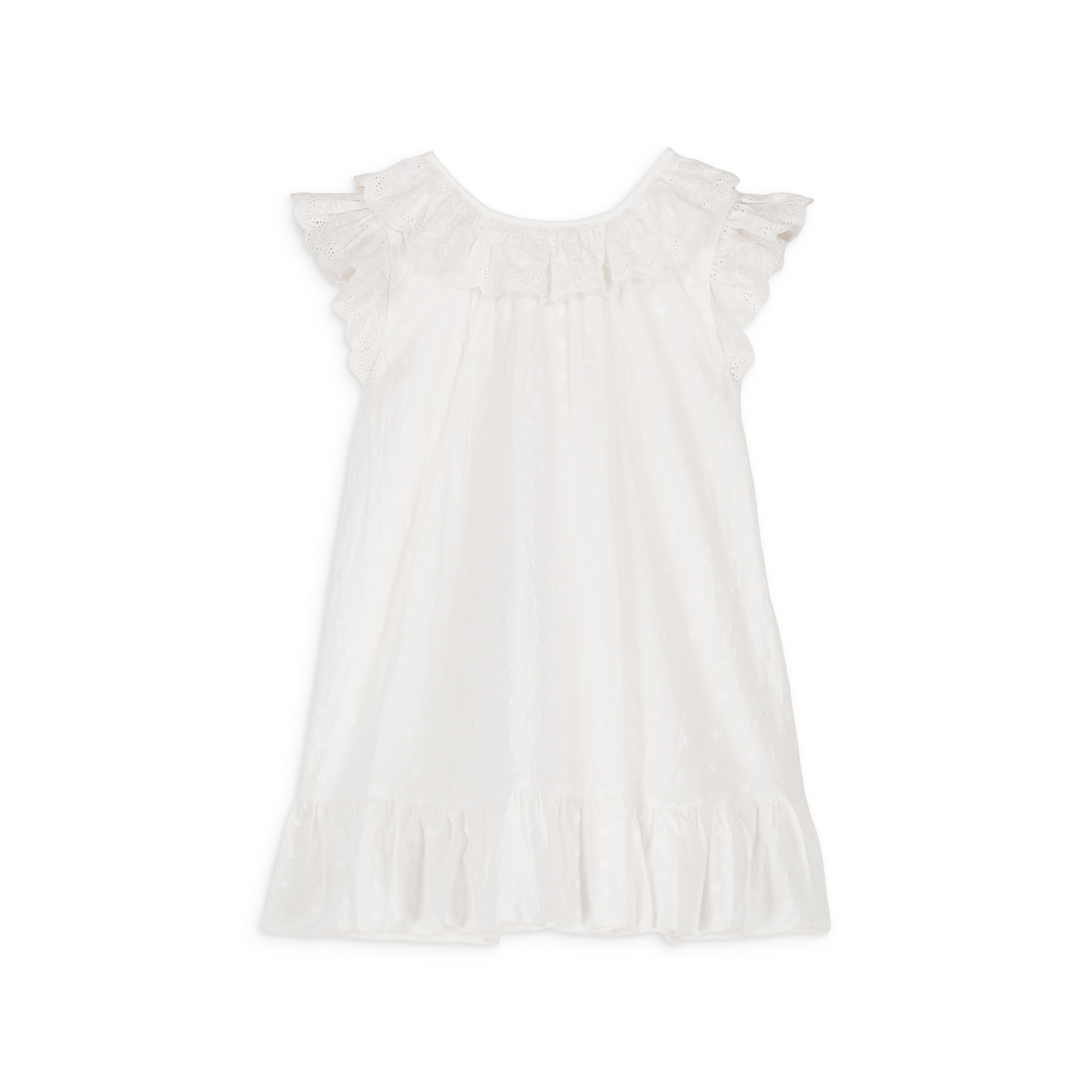Girls White Ruffled Cotton Dress