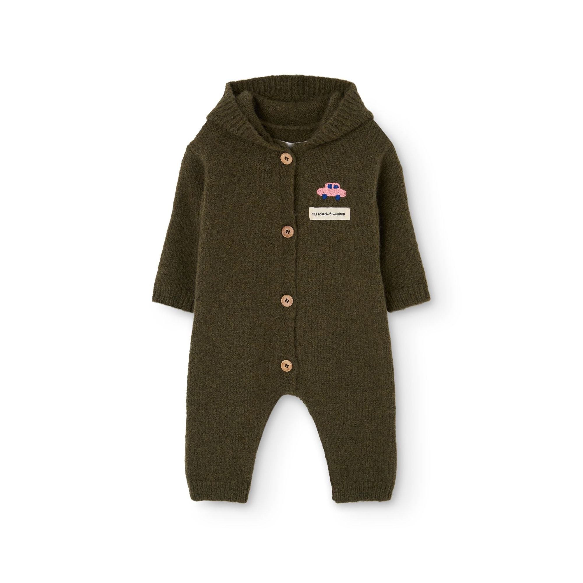 Baby Boys & Girls Dark Green Knit Hooded Babysuit