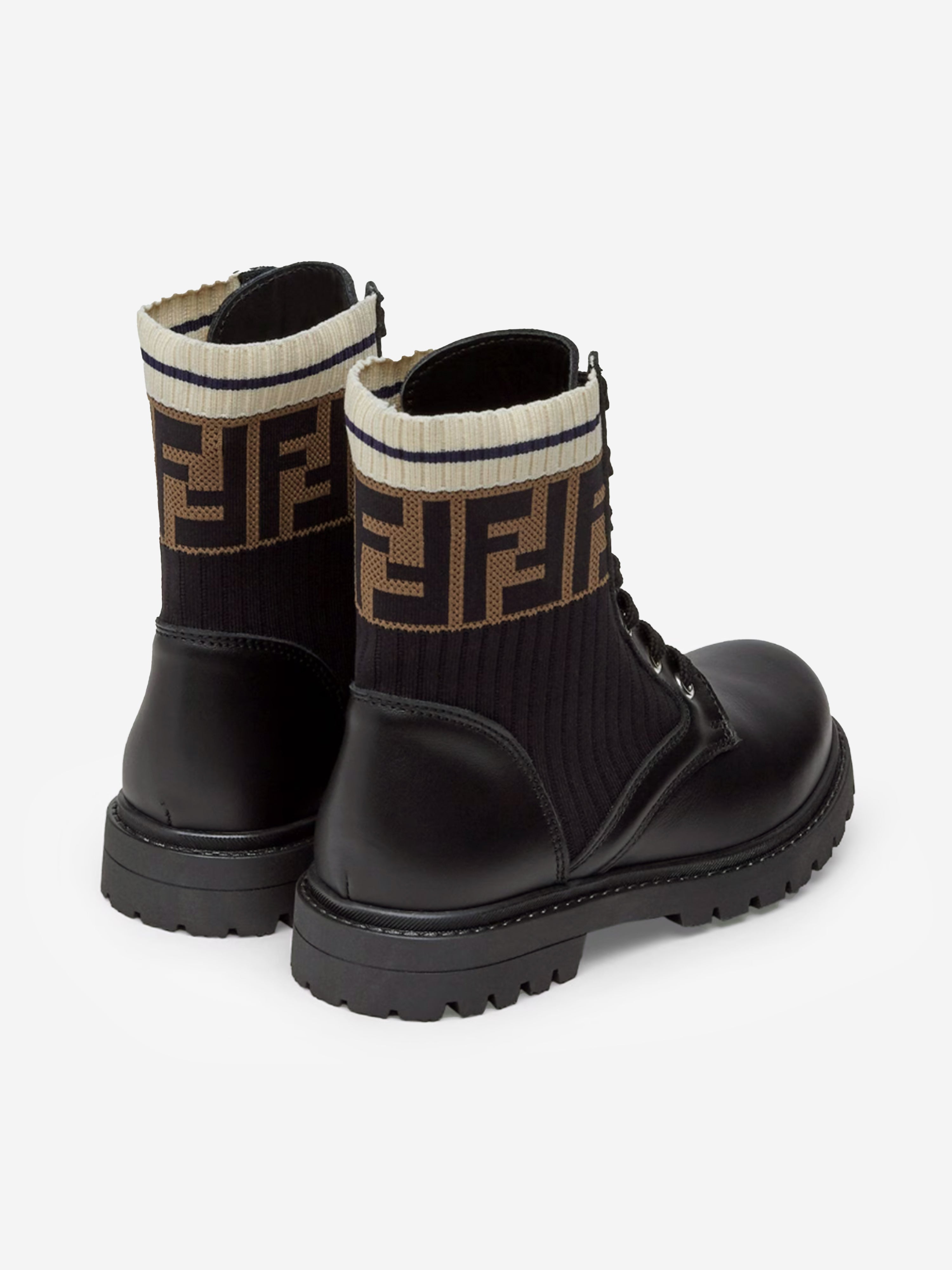 Kids Leather FF Logo Biker Boots in Black