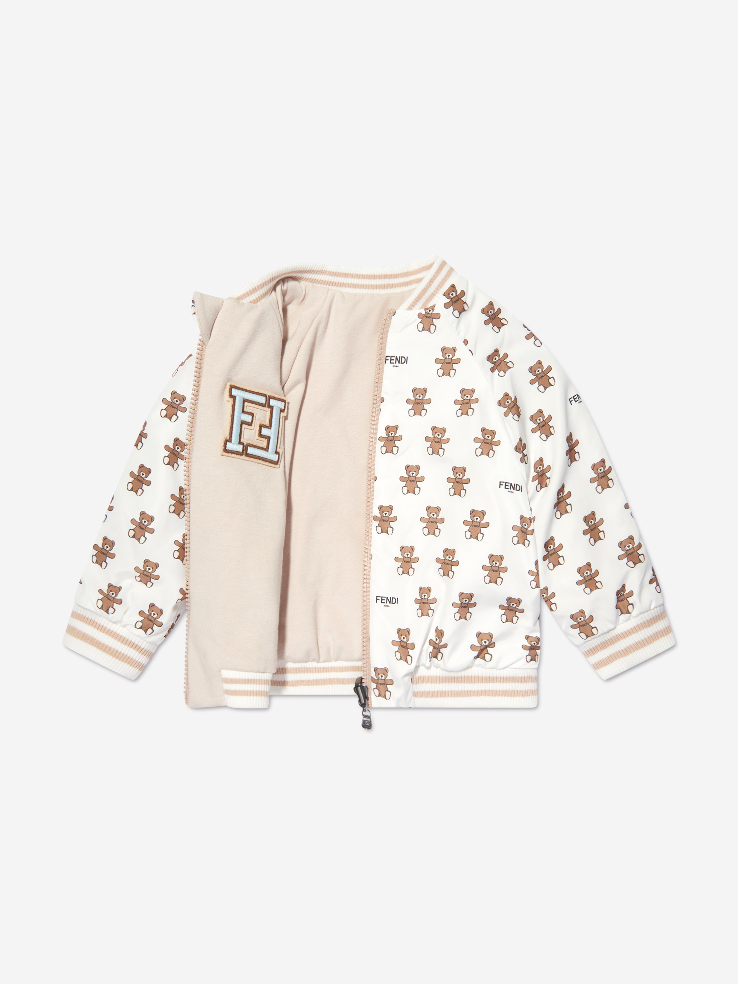 Baby Reversible Bear Zip Up in White