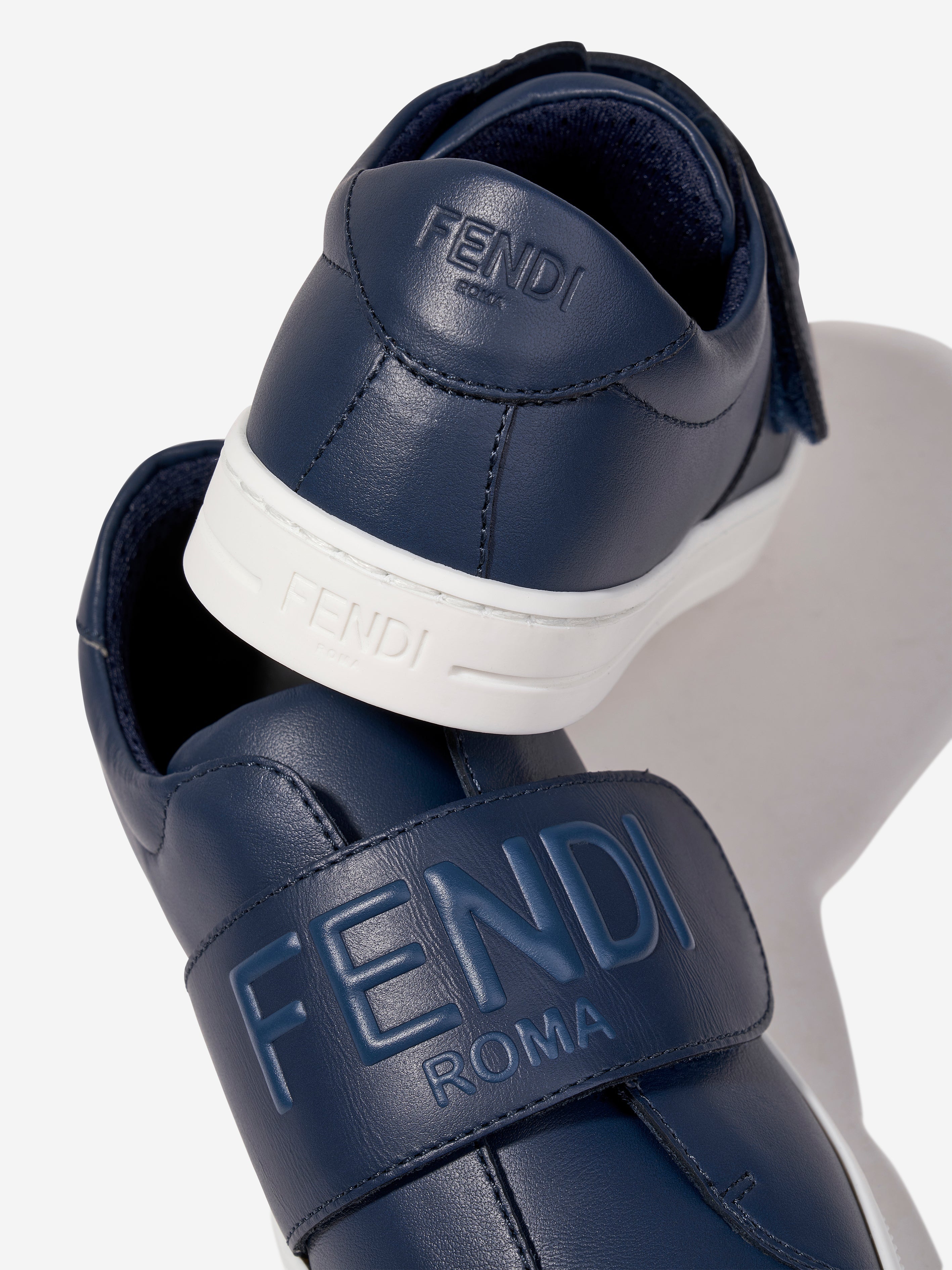 Kids Leather Logo Trainers in Navy