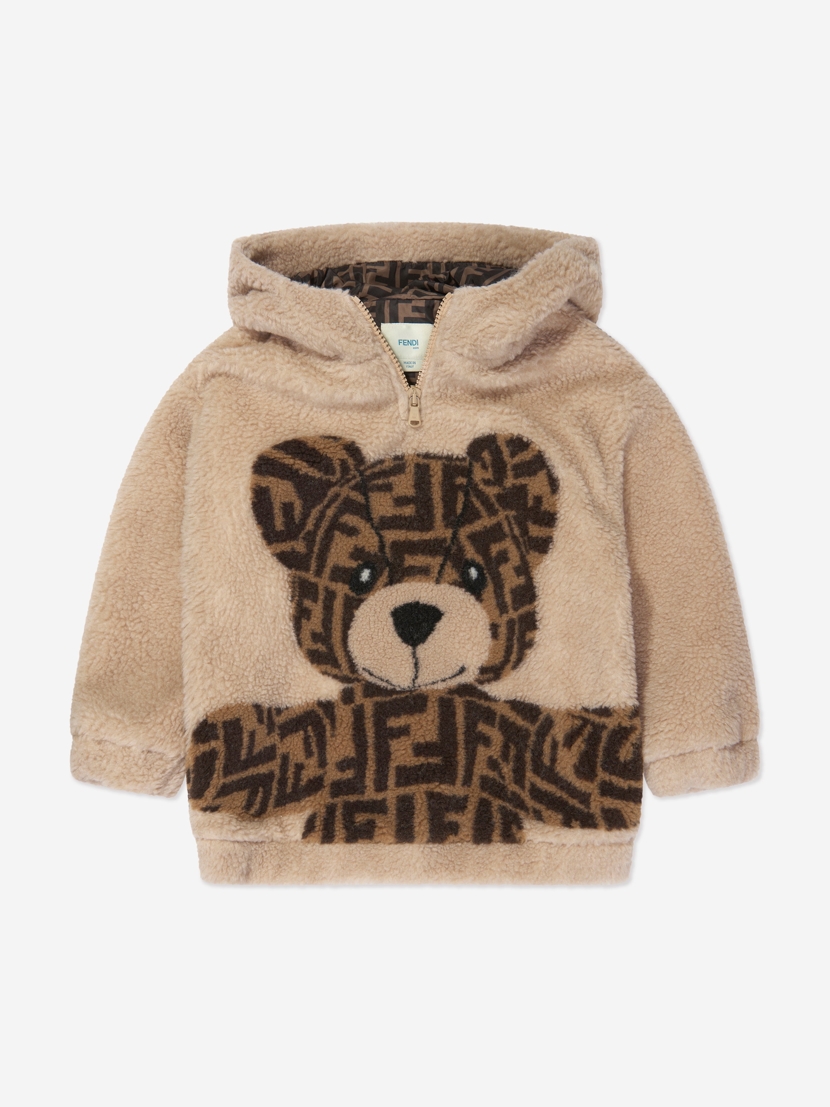 Kids Wool Bear Hoodie in Beige