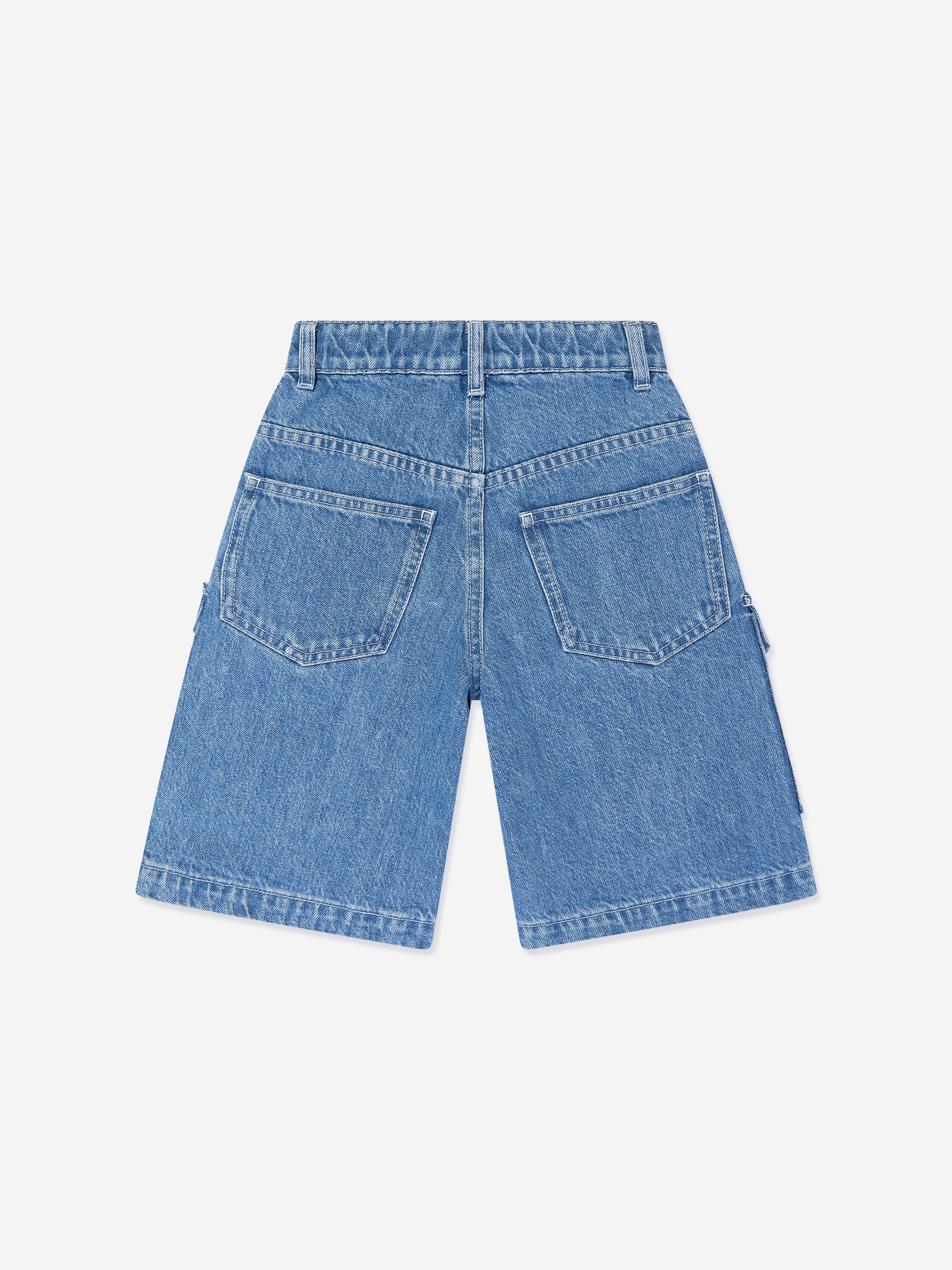 Fendi Boys Washed Denim Bermuda Shorts in Blue