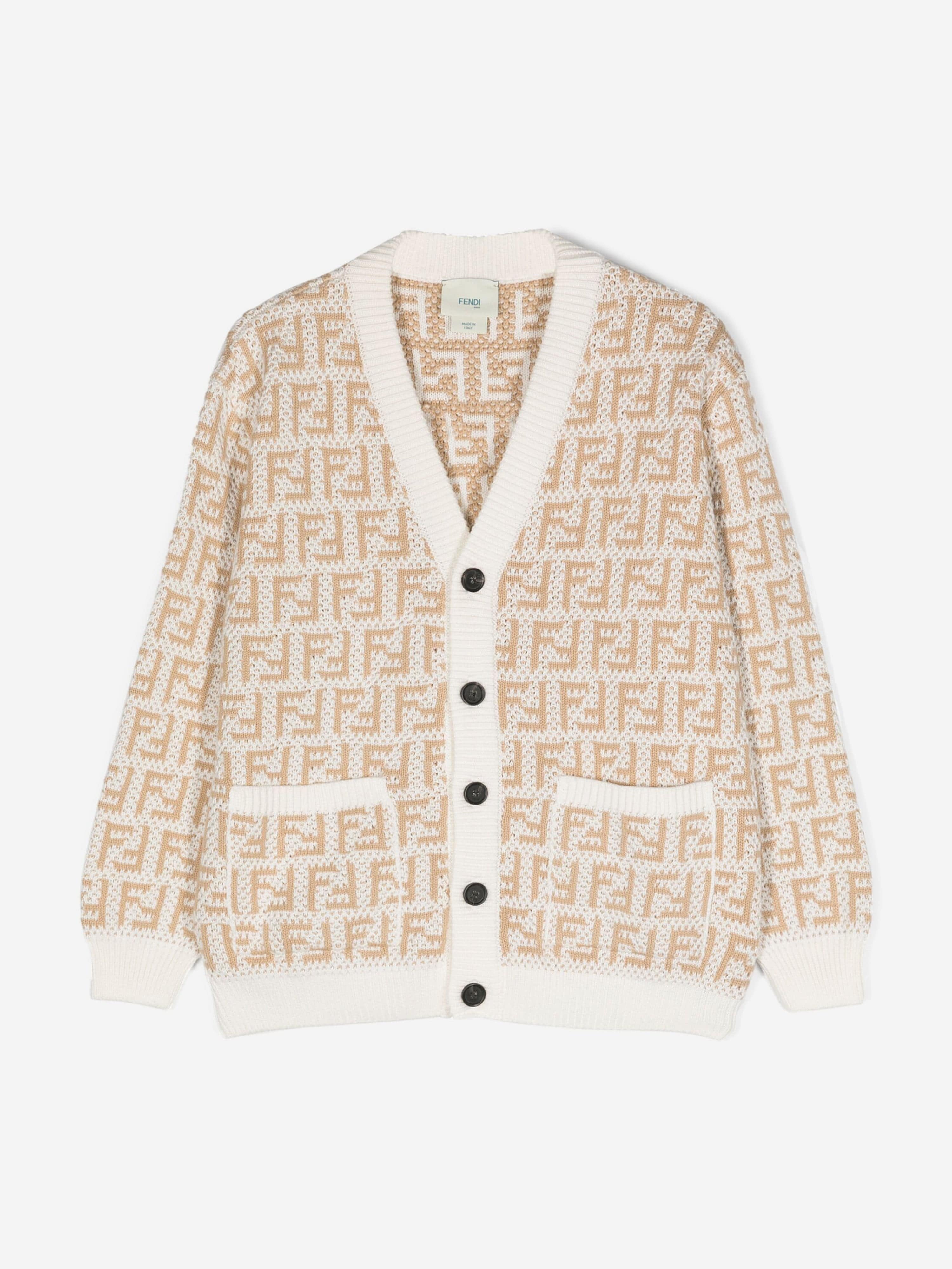 Kids FF Logo Cardigan in Beige