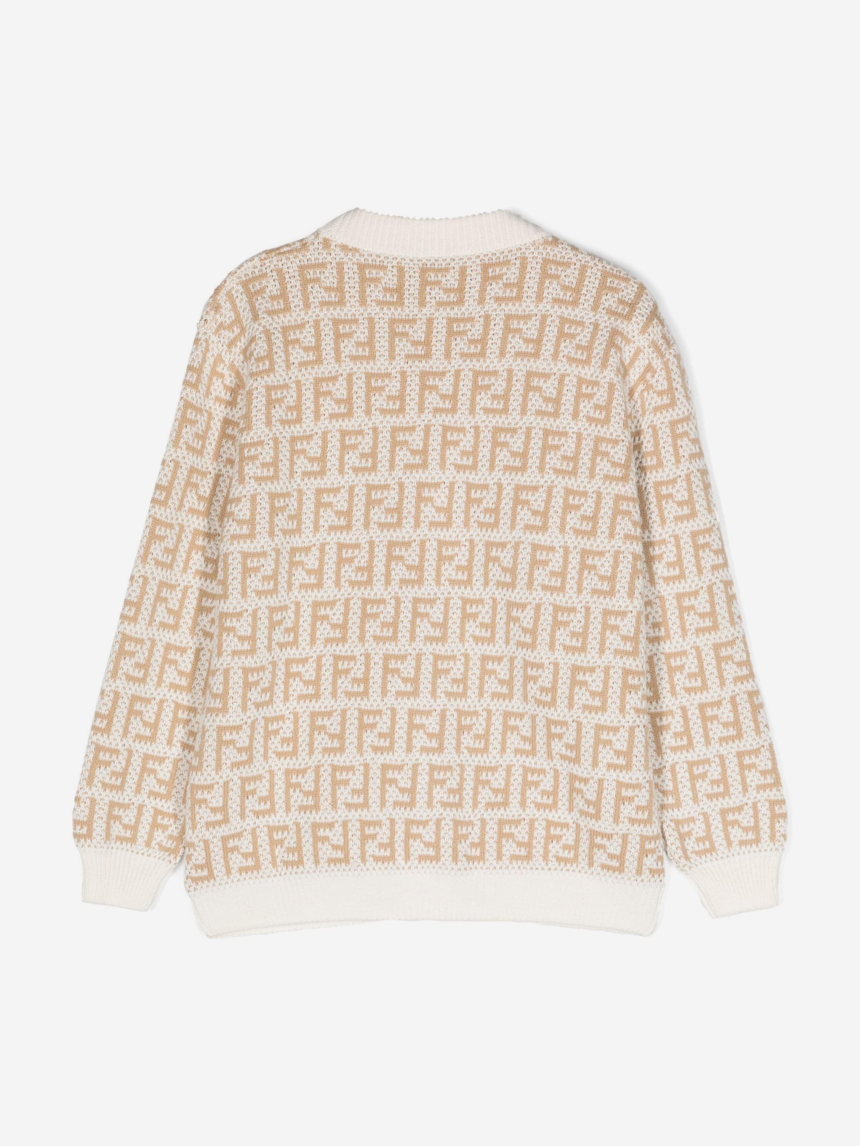 Kids FF Logo Cardigan in Beige