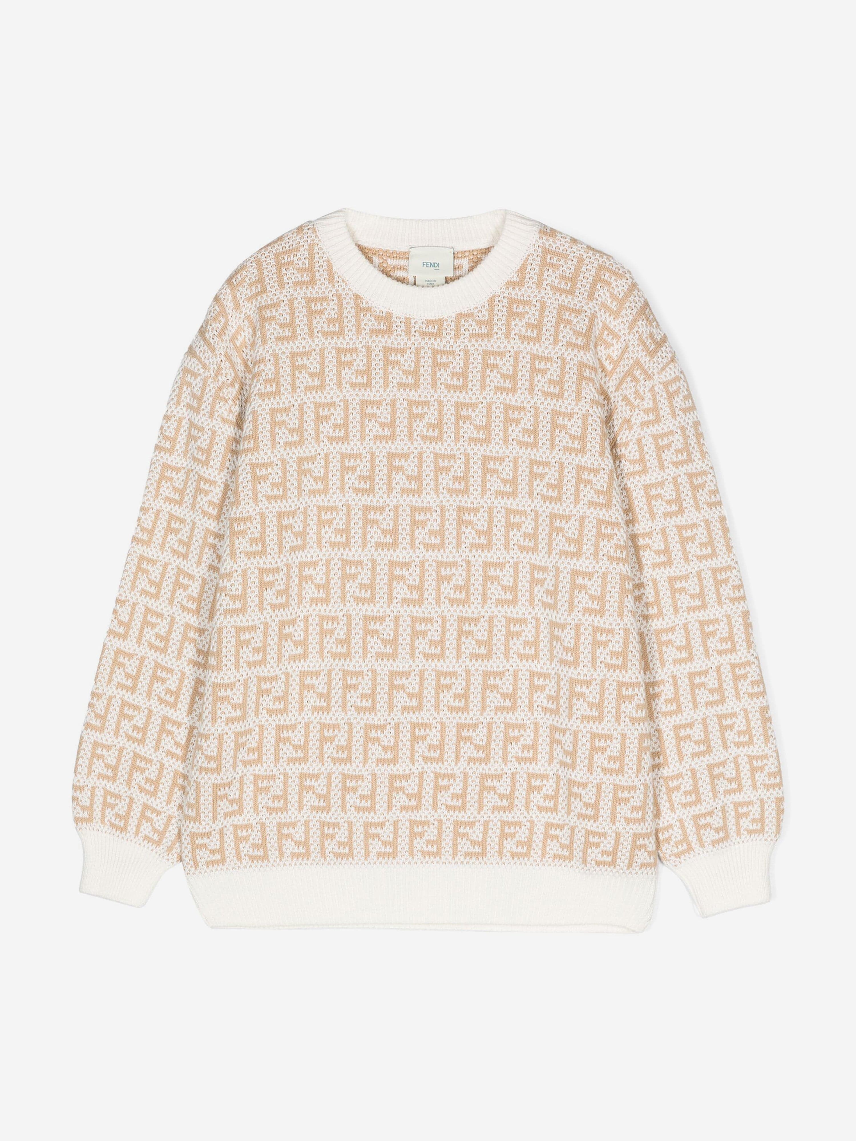 Fendi Kids FF Logo Jumper In Beige
