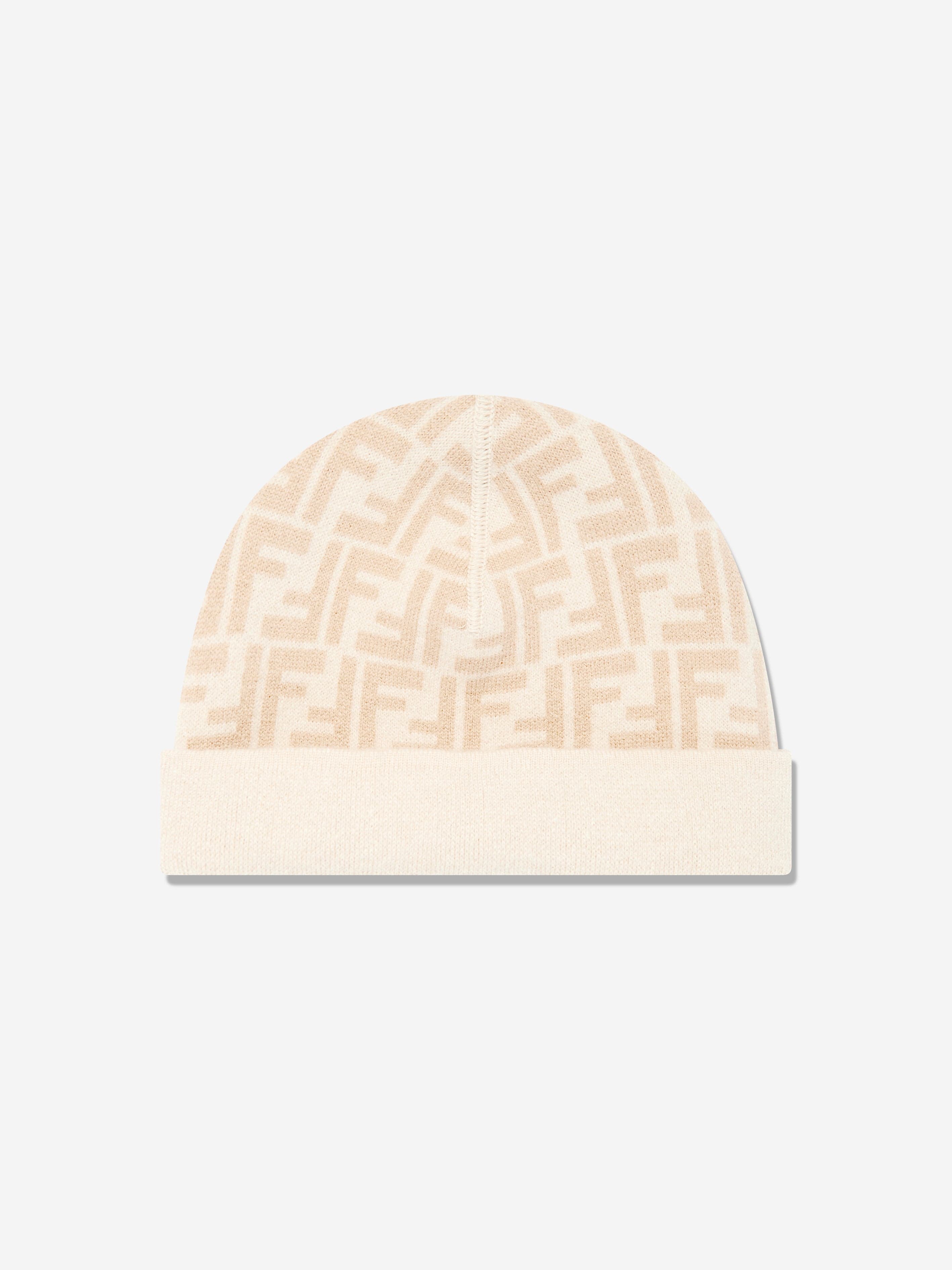 Fendi Kids FF Reversible Beanie Hat in Beige