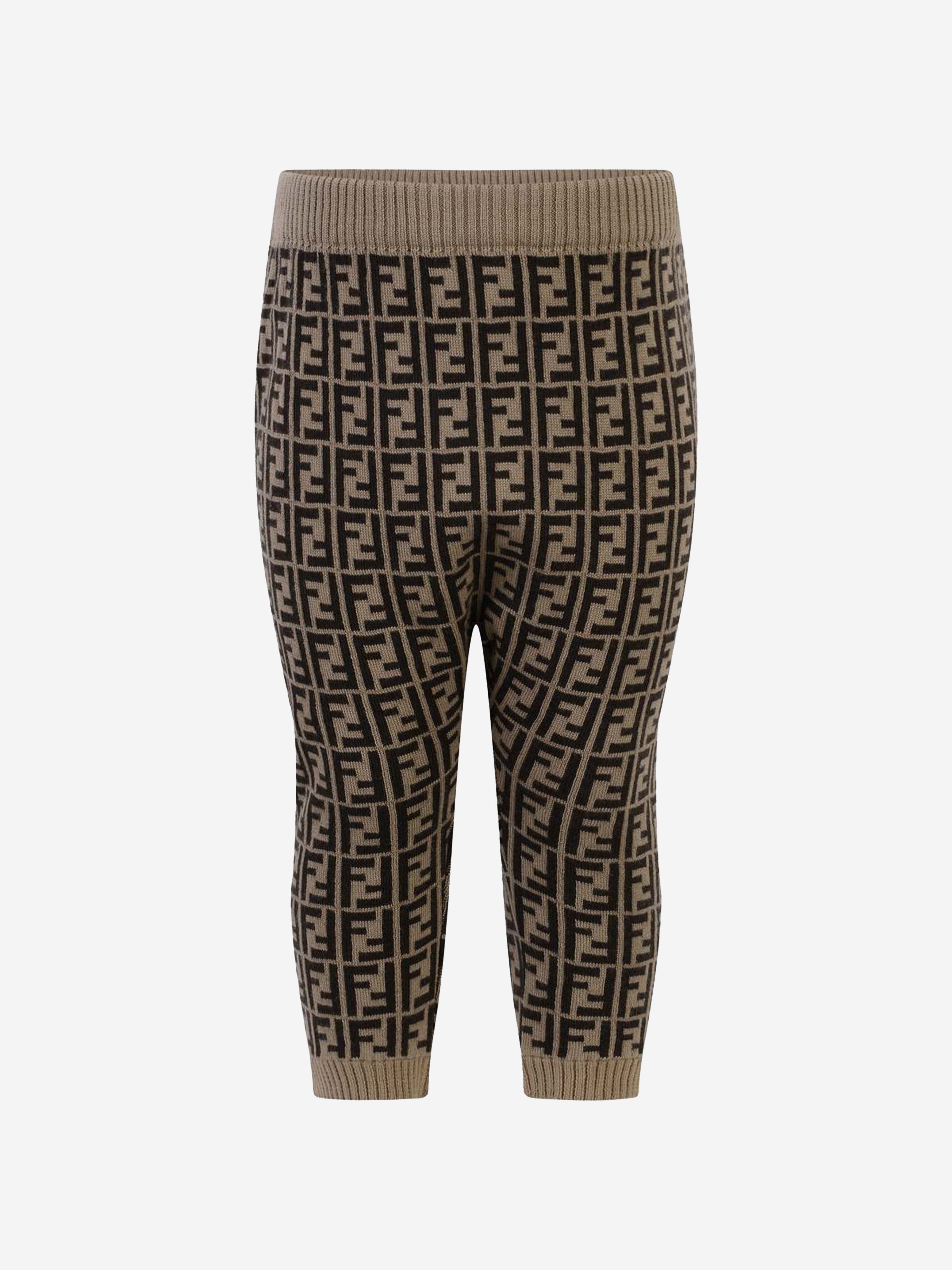 Fendi Baby Brown Cotton & Cashmere Logo Bottoms