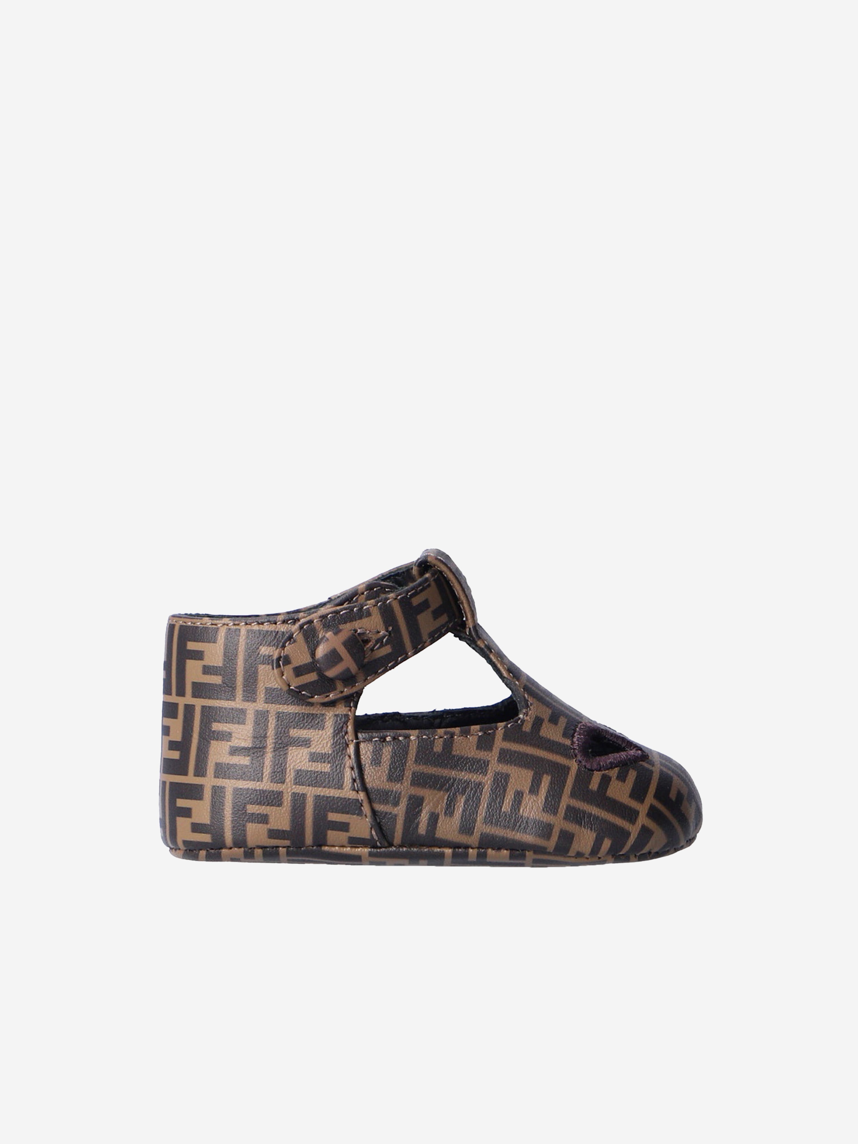 Baby Leather FF Logo Sandals in Brown