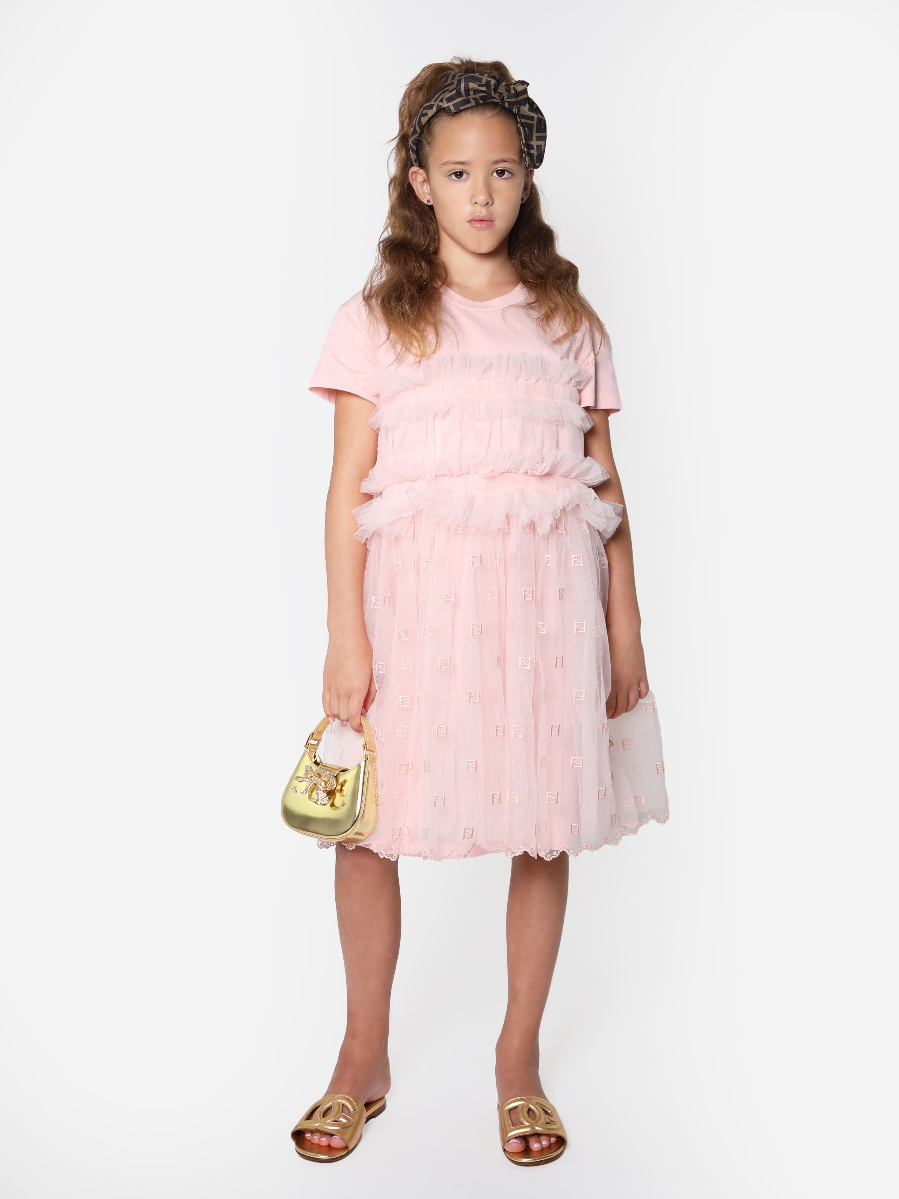 Girls Ruched Jersey Dress in Pink