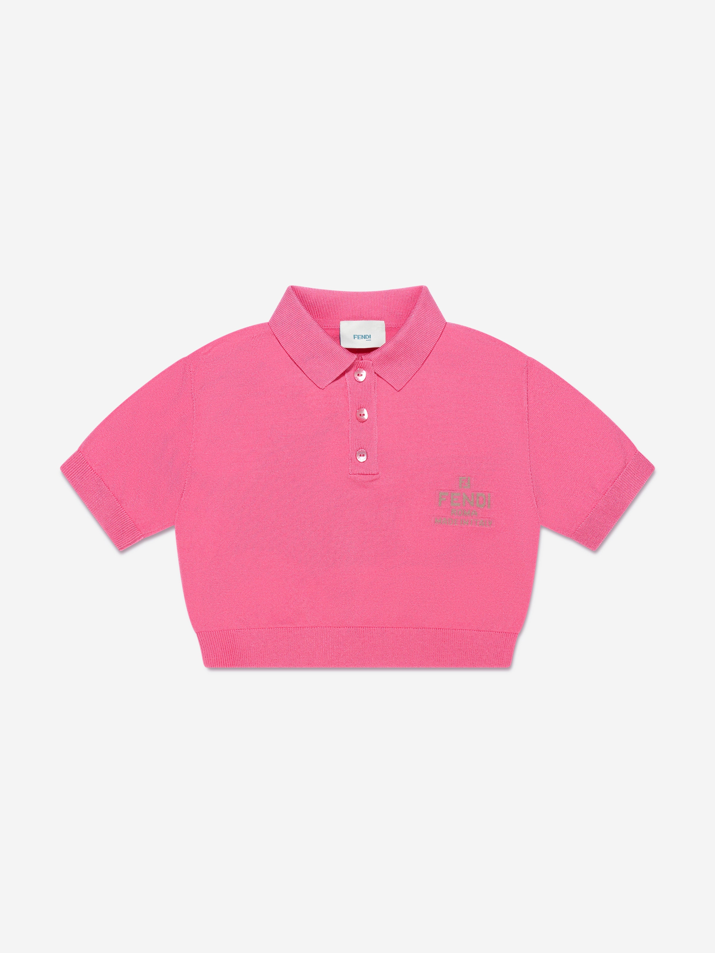 Girls Cropped Logo Polo Shirt in Pink