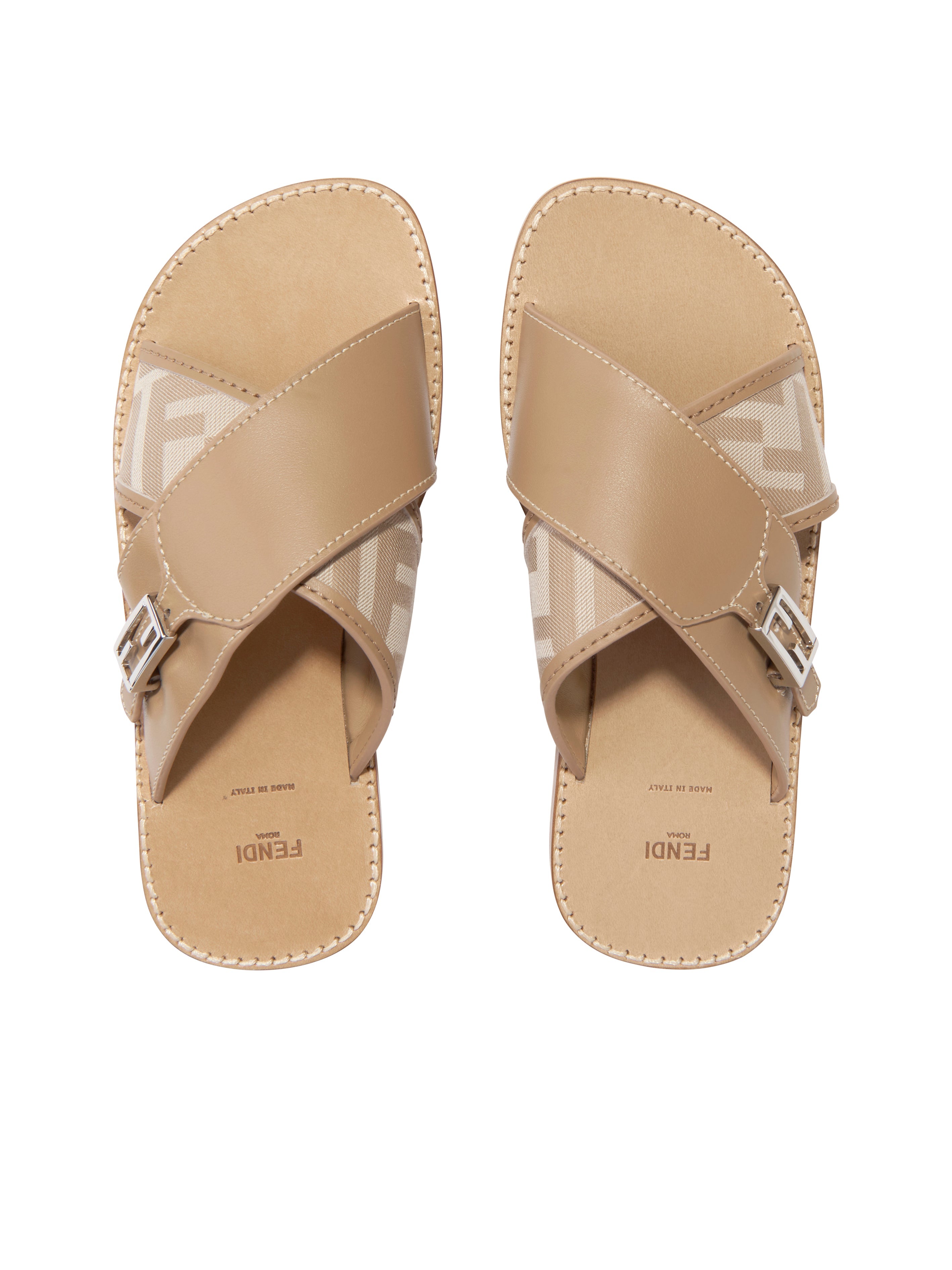 Girls Leather FF Logo Sandals in Beige