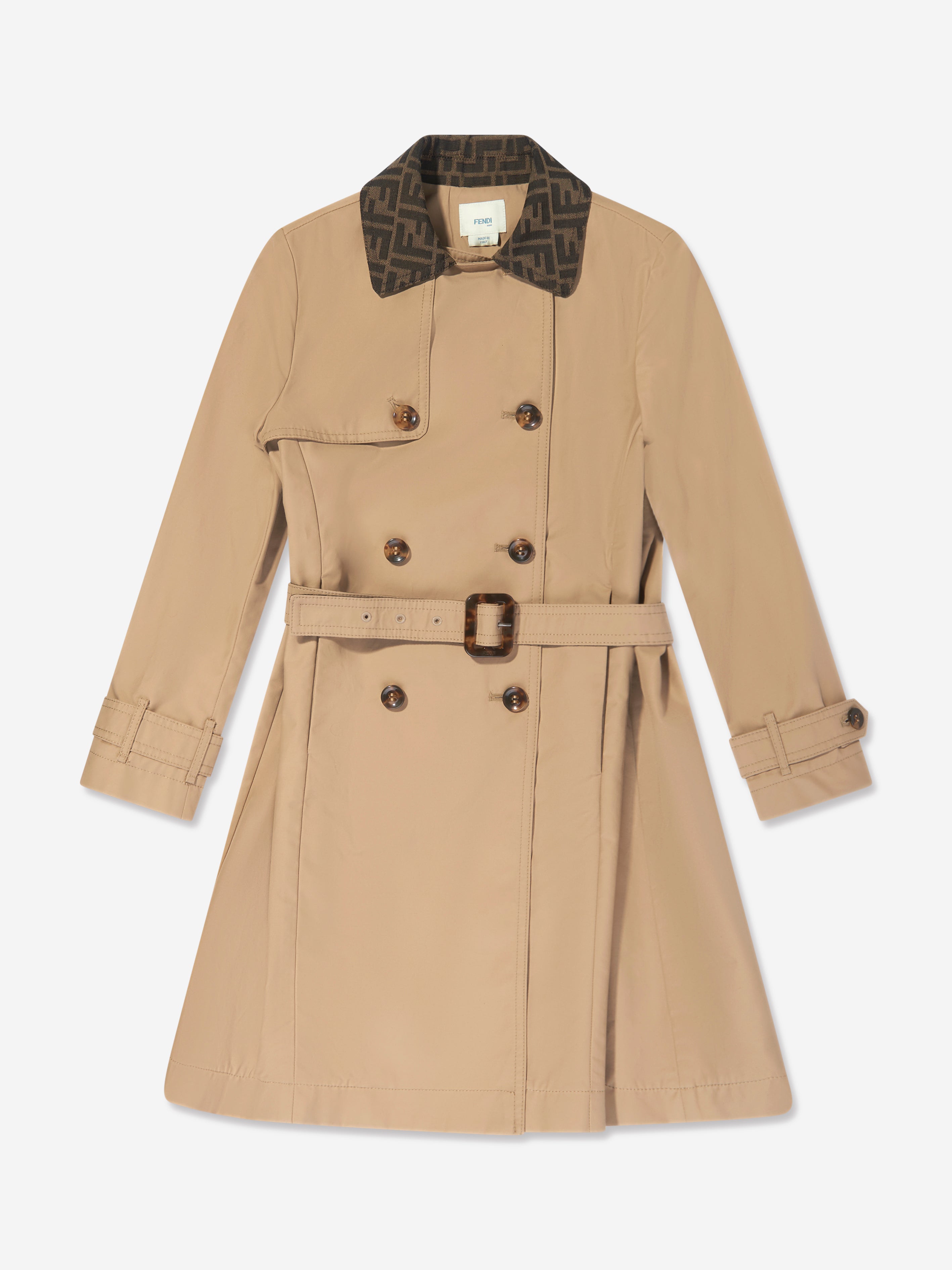 Girls FF Collar Trench Coat in Beige