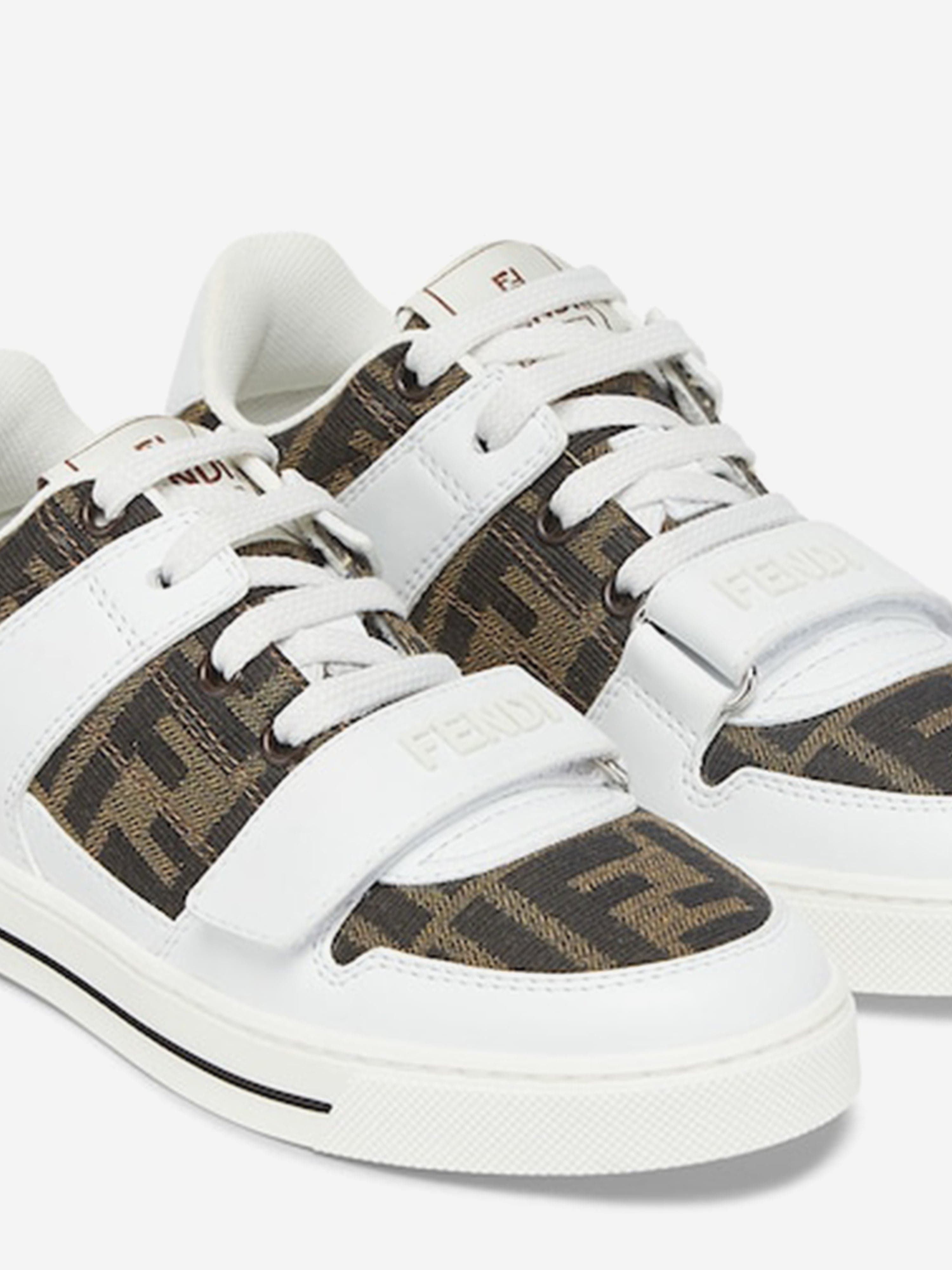 Kids Leather Jacquard Logo Trainers in White