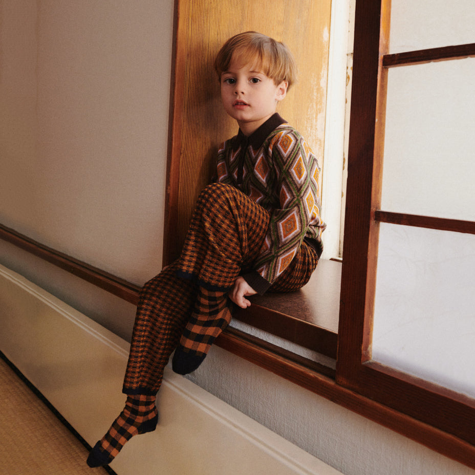 Boys & Girls Mocca Check Wool Polo Shirt