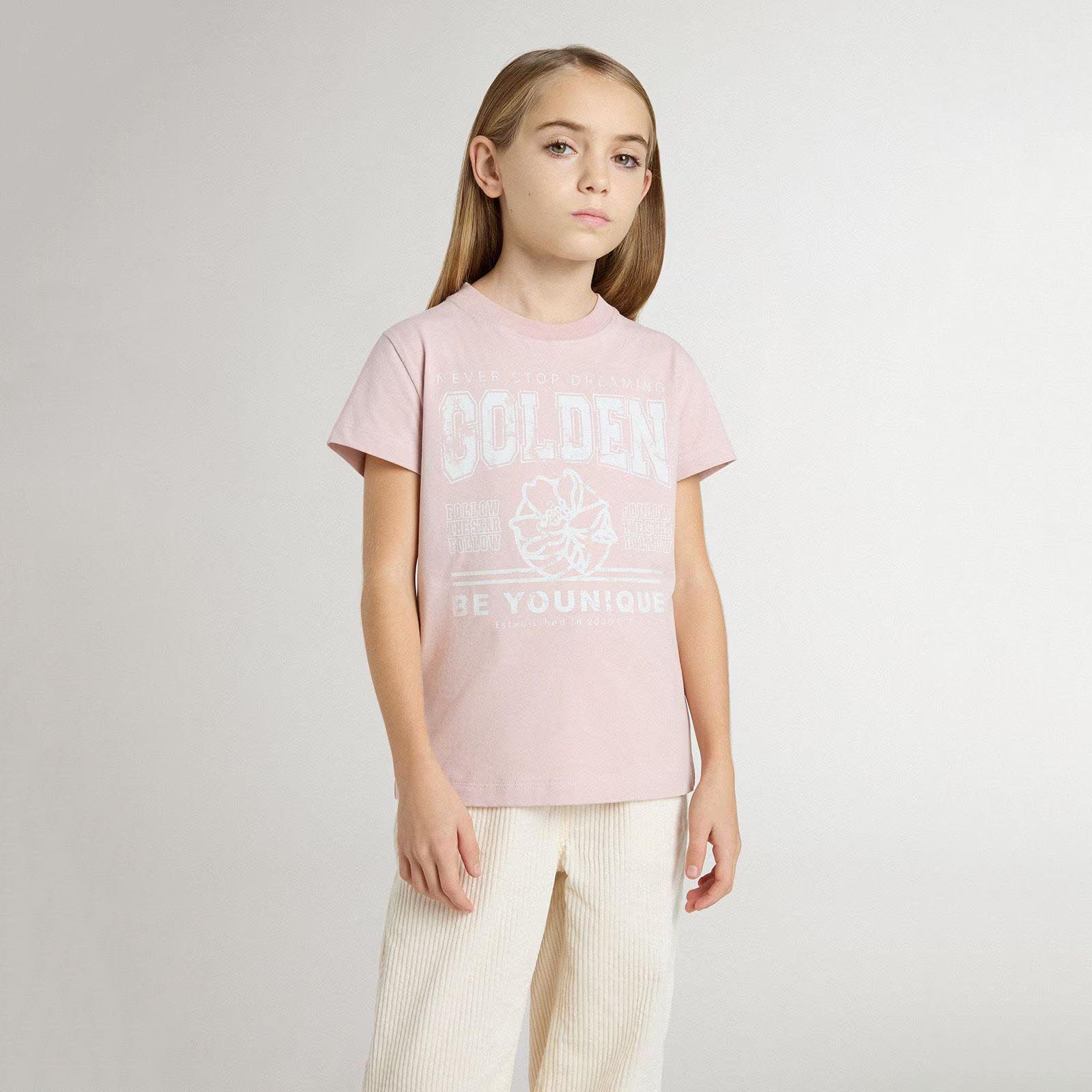 Girls Pink Printed Logo Cotton T-Shirt