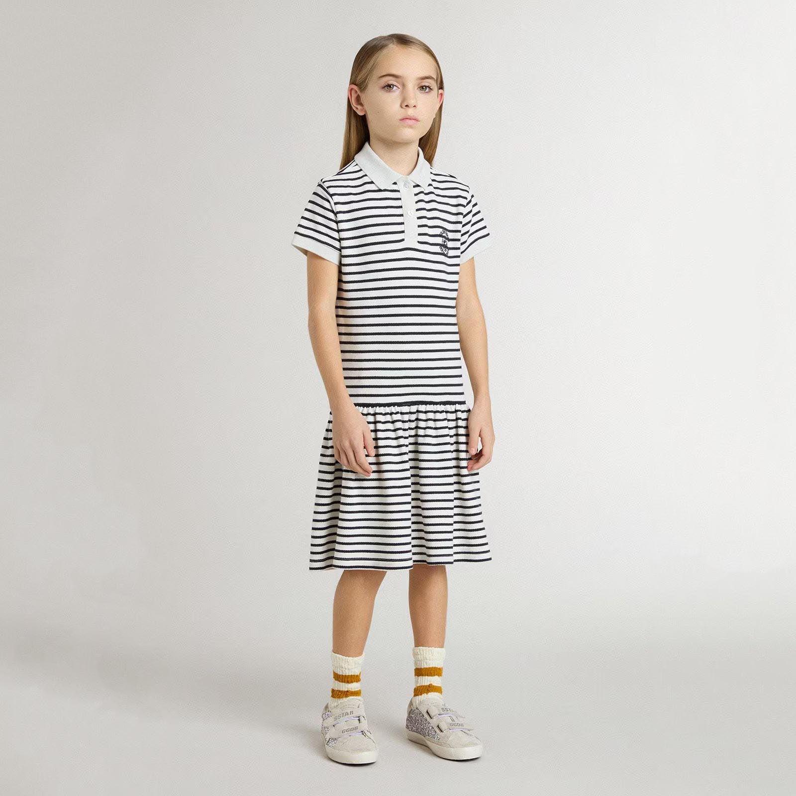 Girls Navy Stripes Cotton Dress