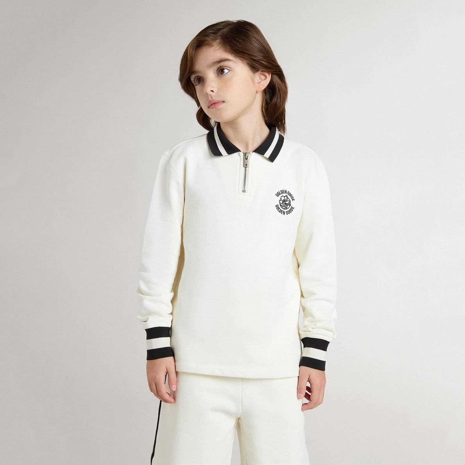 Boys & Girls White Cotton Polo Sweatshirt