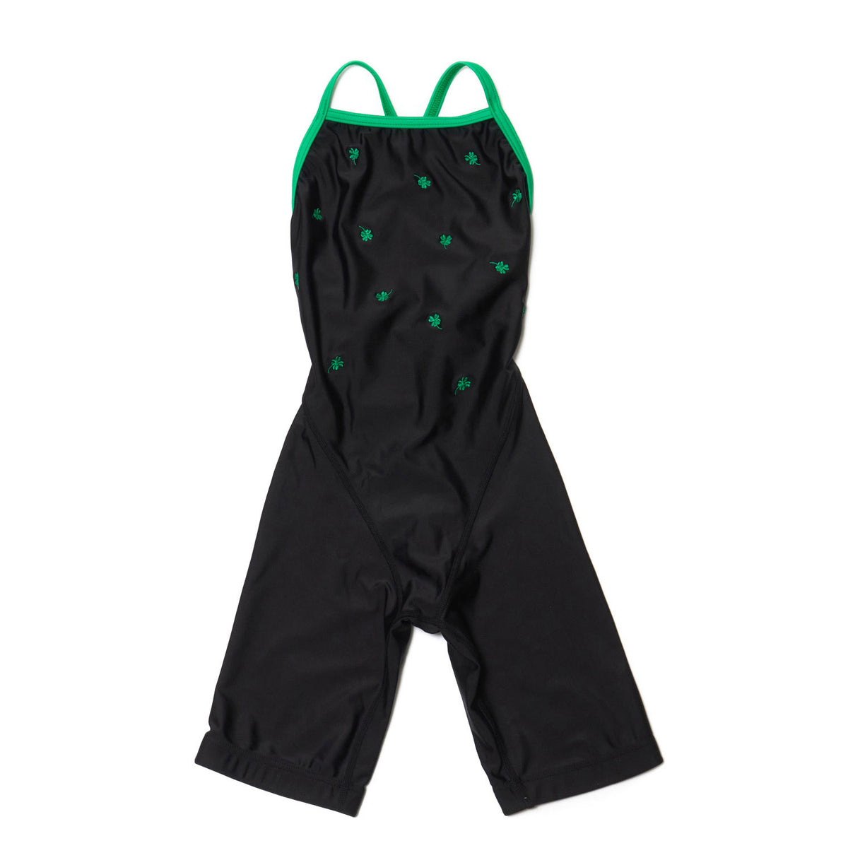 Girls Black Embroidered Cropped Professional Swimsuit