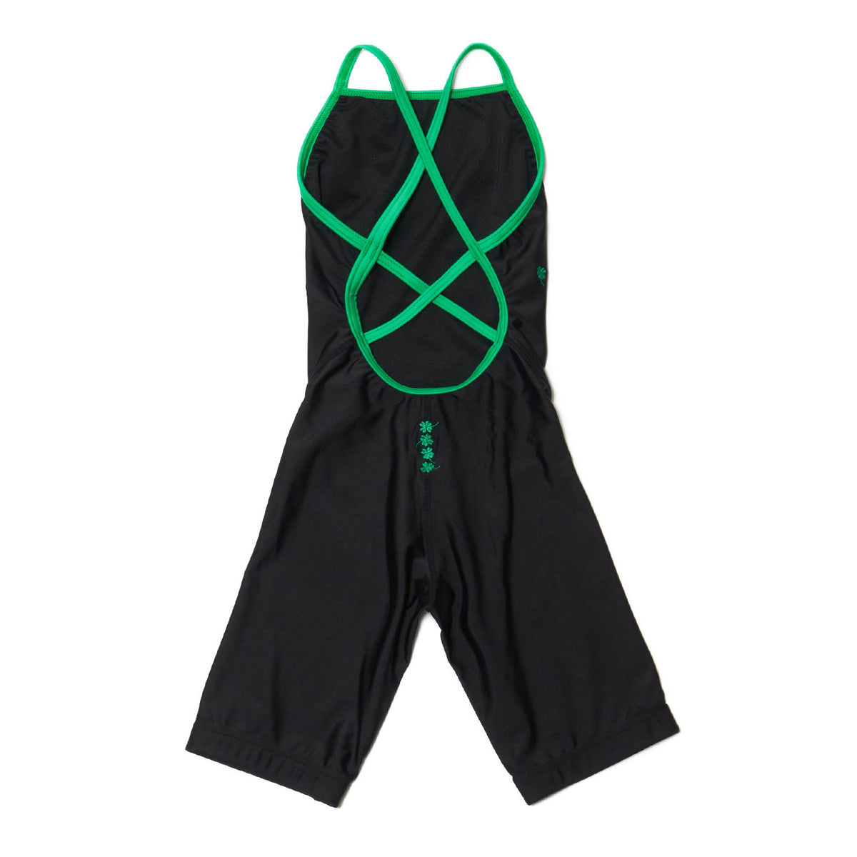 Girls Black Embroidered Cropped Professional Swimsuit