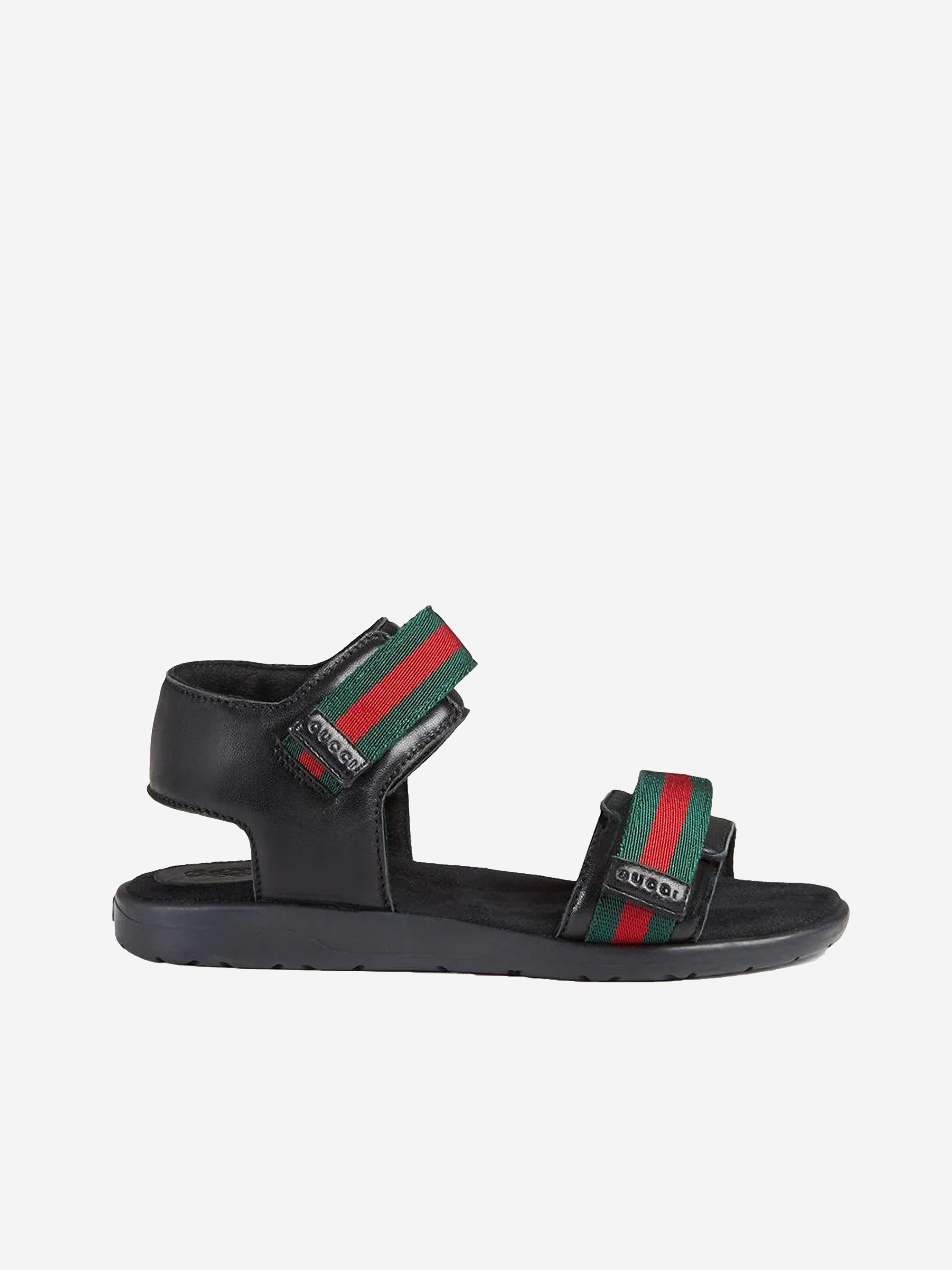 Kids Leather Sandal With Web in Black