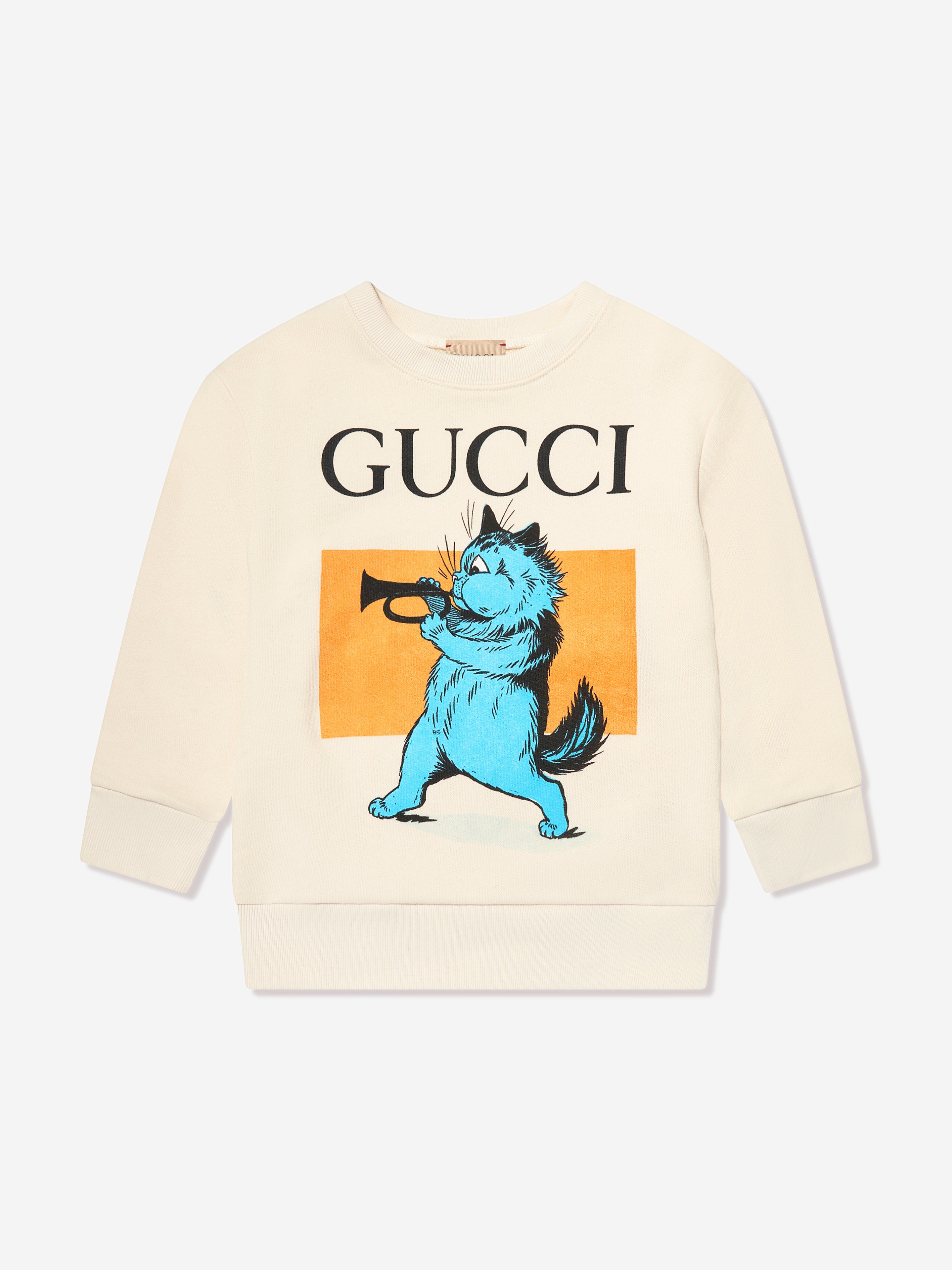 Kids Cat Print Sweatshirt in Cream