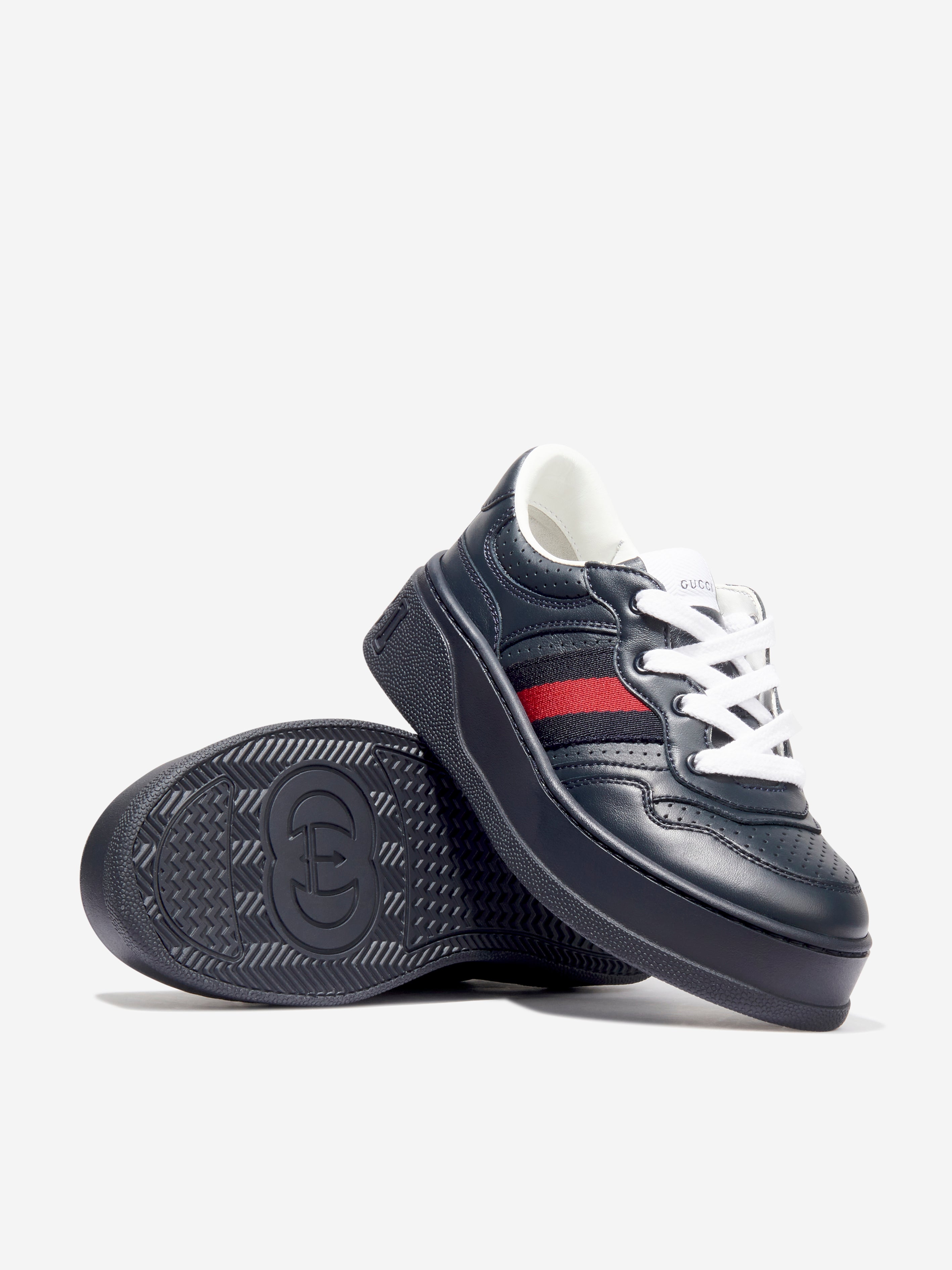 Kids Leather Trainers With Web in Navy