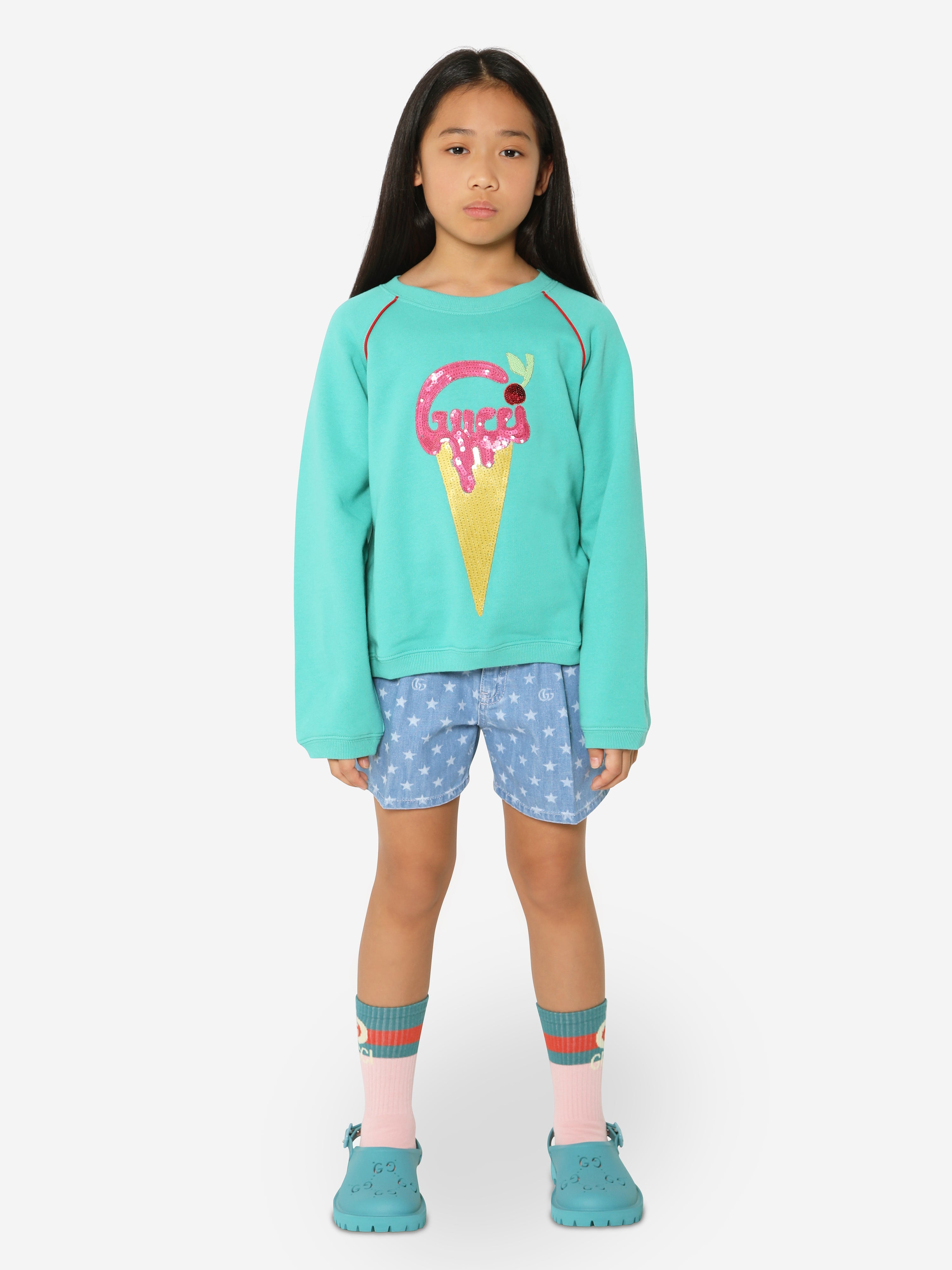 Girls Ice Cream Sweatshirt in Turquoise