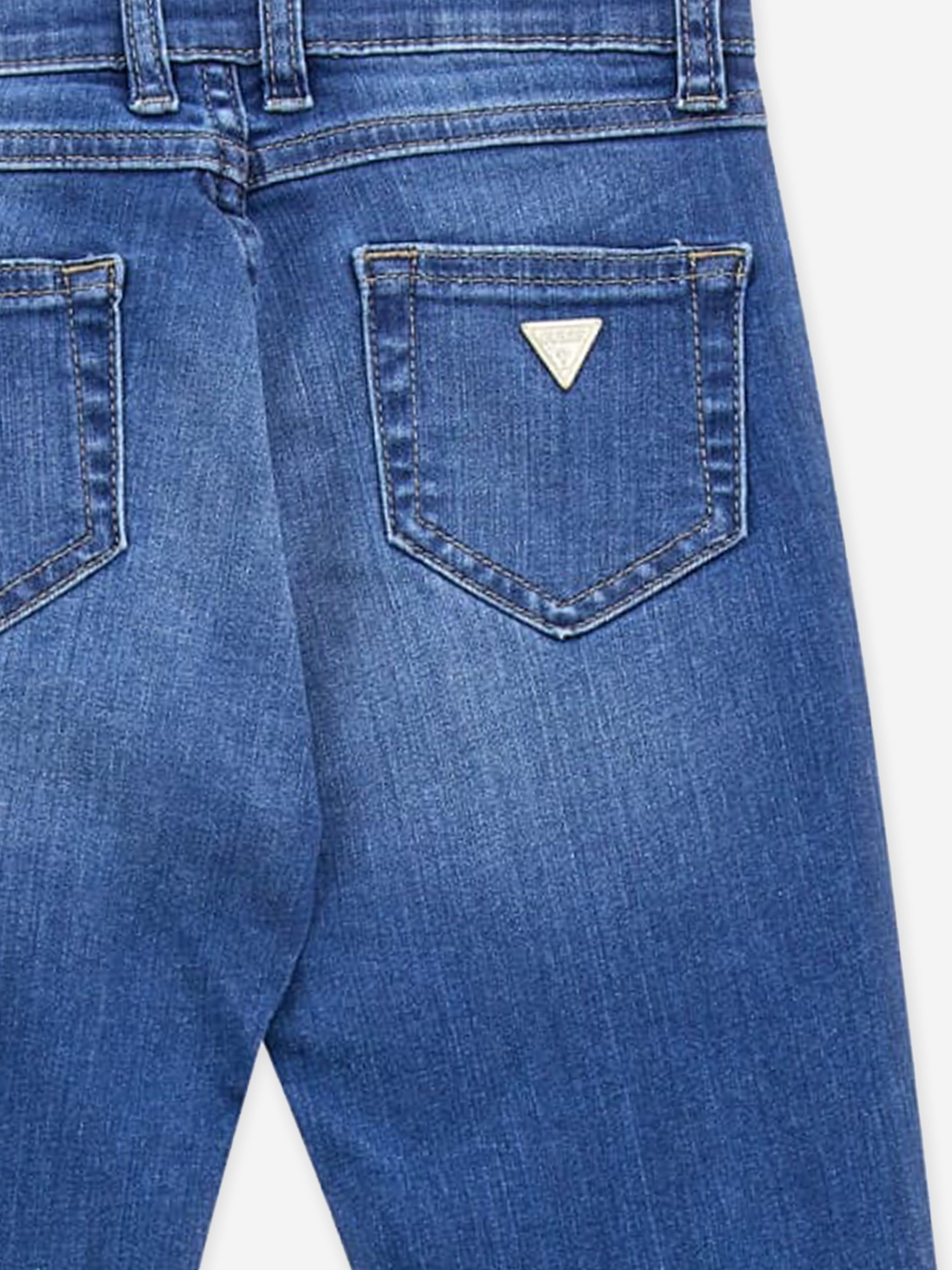 Girls Diamante Logo Skinny Jeans in Blue