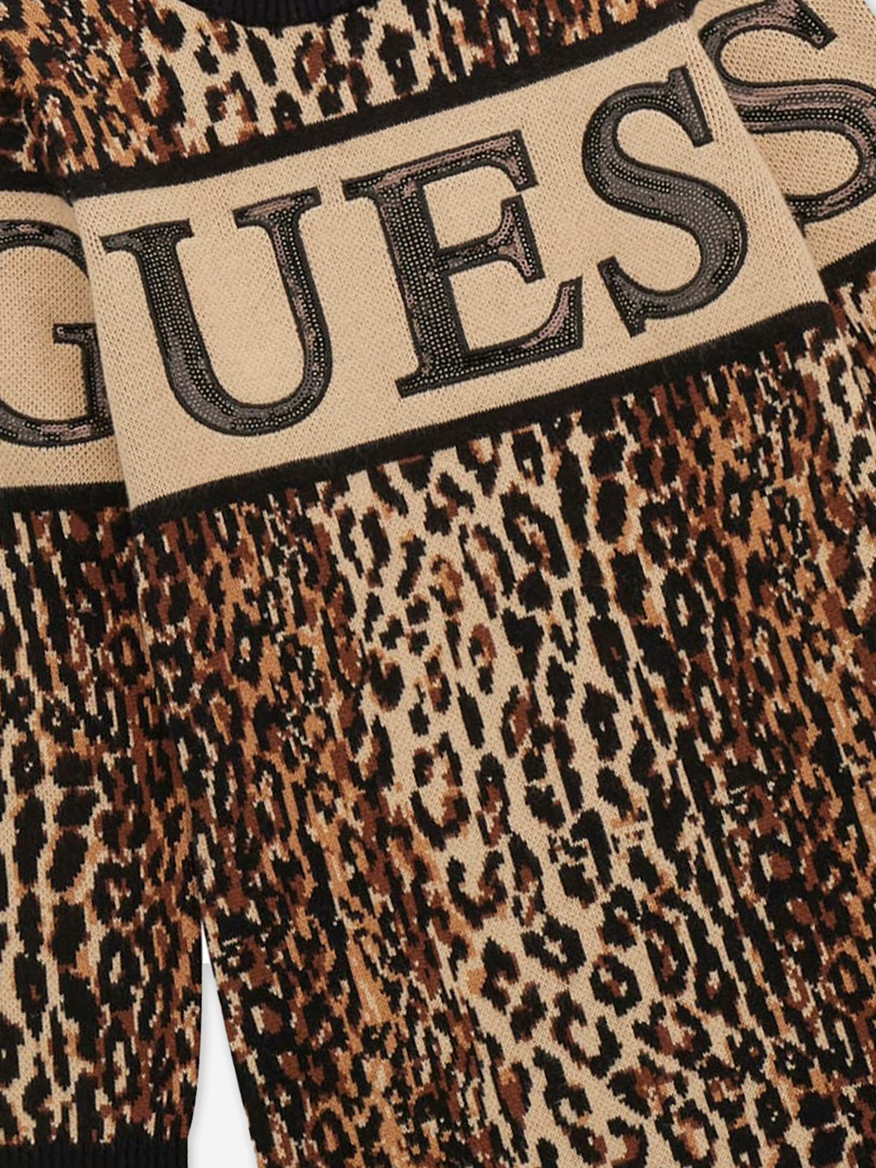 Girls Leopard Print Sweater Dress in Brown