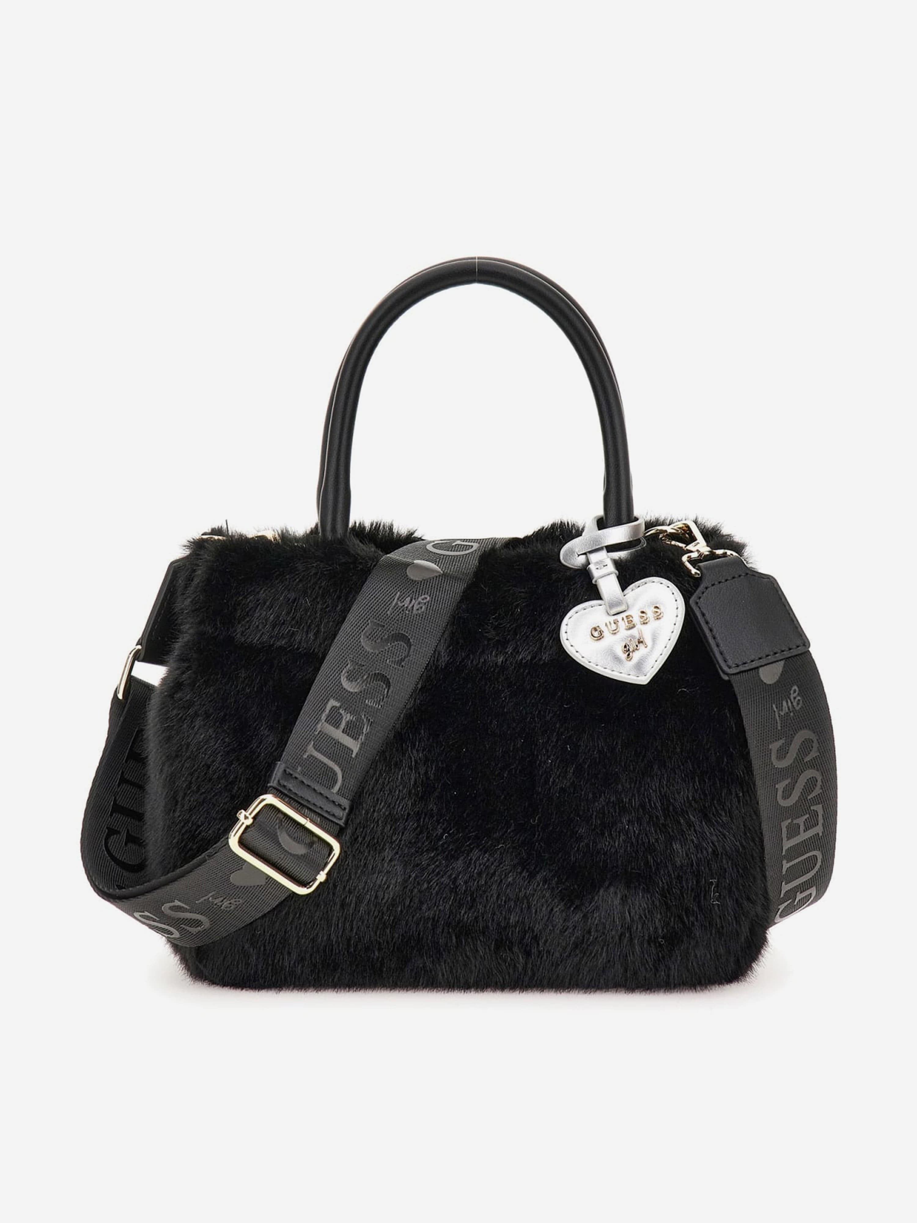 Girls Fur Mini Tote Bag in Black (22cm)