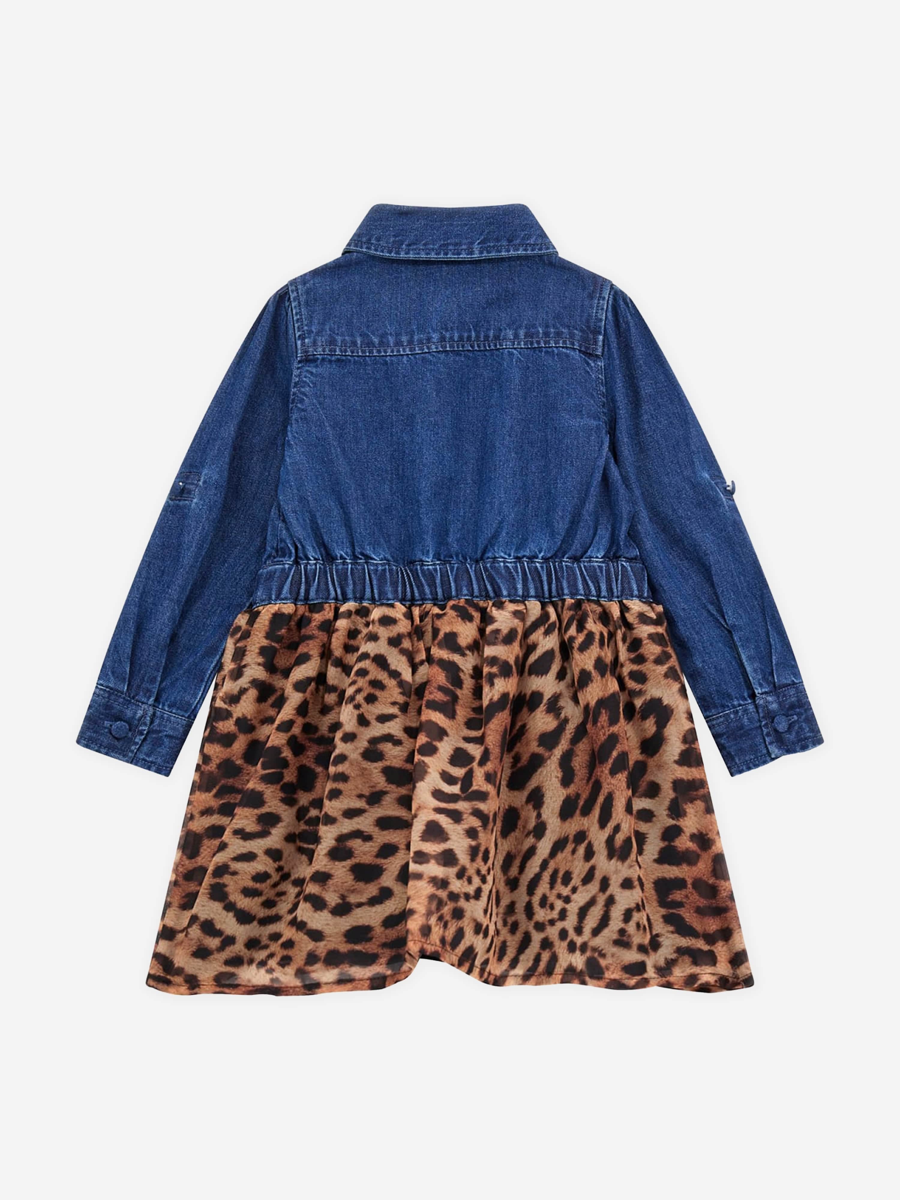 Guess Girls Denim And Leopard Dress in Blue