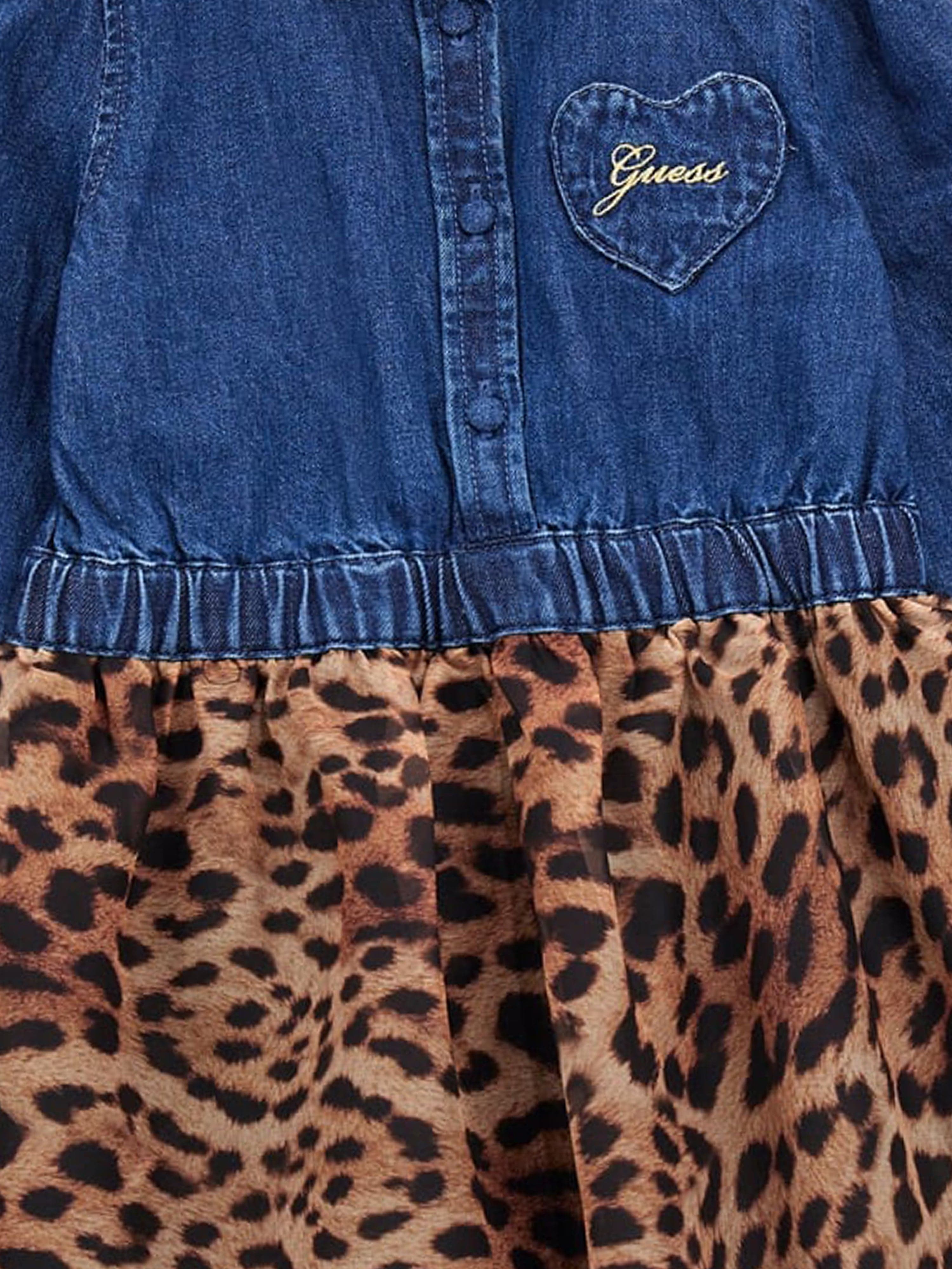 Guess Girls Denim And Leopard Dress in Blue